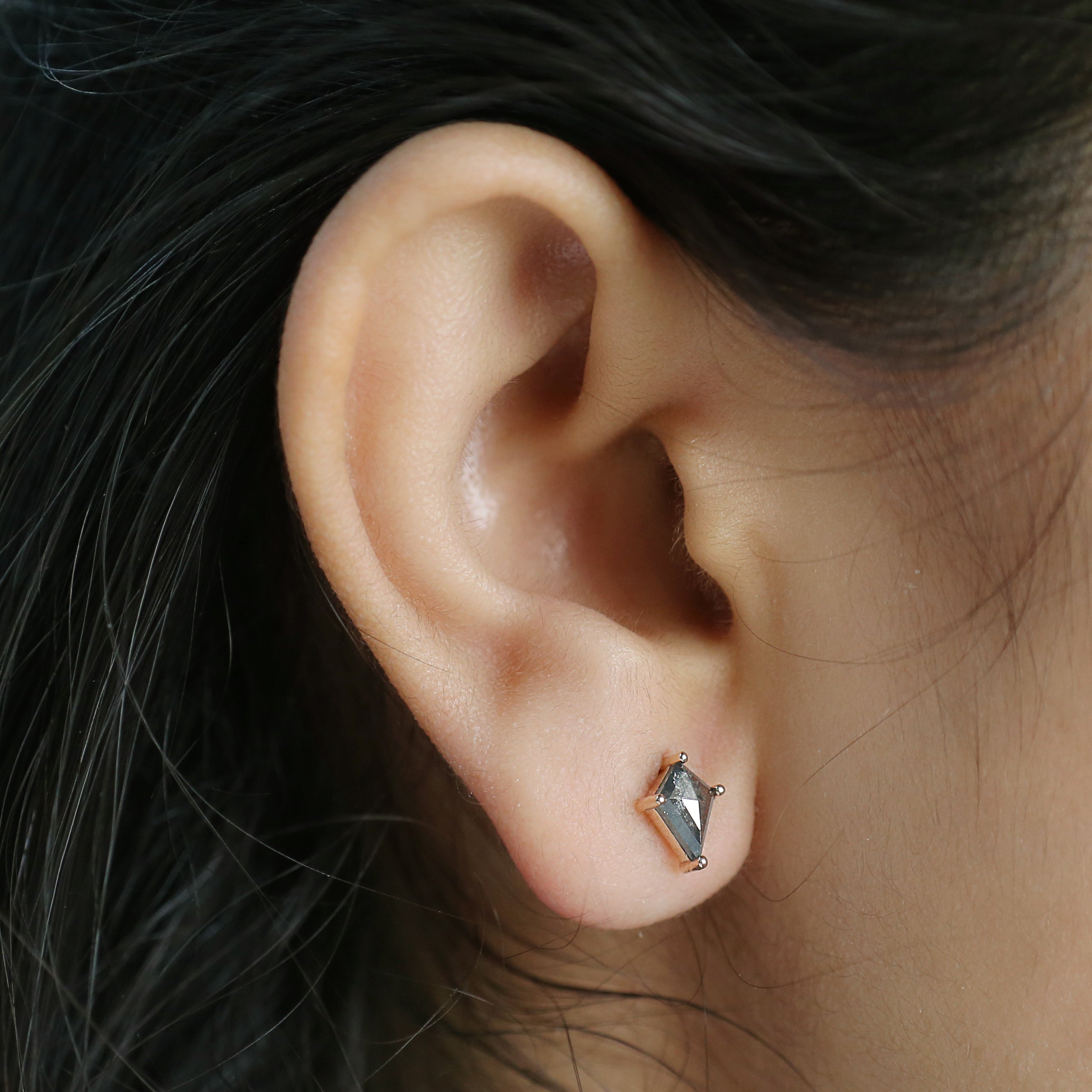 Kite Cut Salt And Pepper Diamond Earring 1.18 Ct 7.70 MM Kite Shape Diamond Earring 14K Solid Rose Gold Silver Earring Gift For Her KDL3438