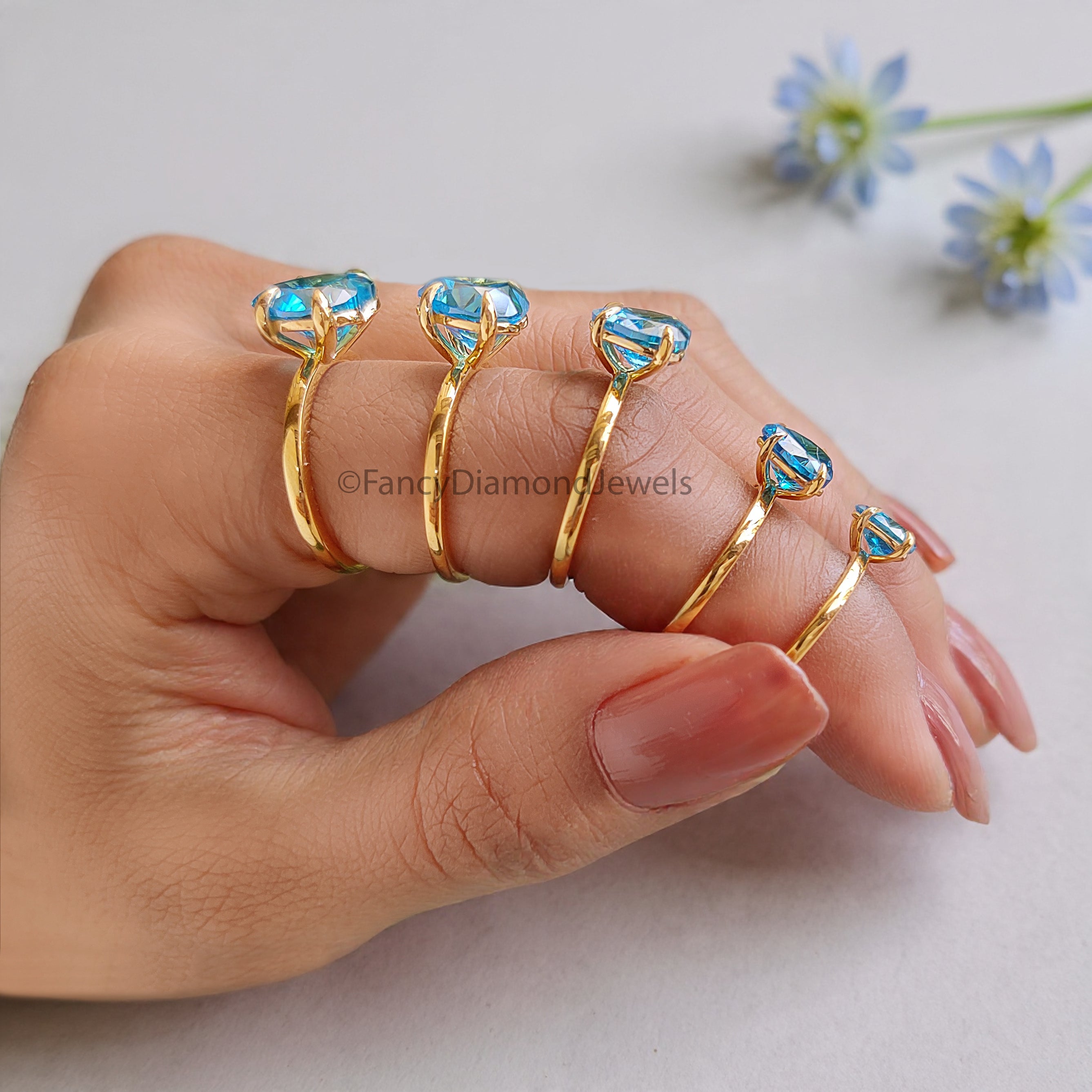 Heart Blue Aquamarine engagement ring 10mm 9mm 8mm 7mm 6mm stone ring Simulant Solitaire ring Diamond ring Silver ring Gift for her FD544