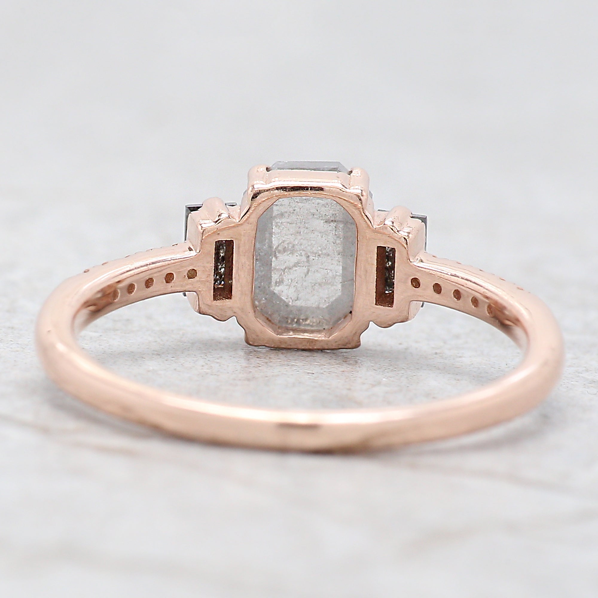 0.90 Ct Natural Emerald Shape Grey Color Diamond Ring 6.95 MM Emerald Cut Diamond Ring 14K Solid Rose Gold Silver Engagement Ring QN796