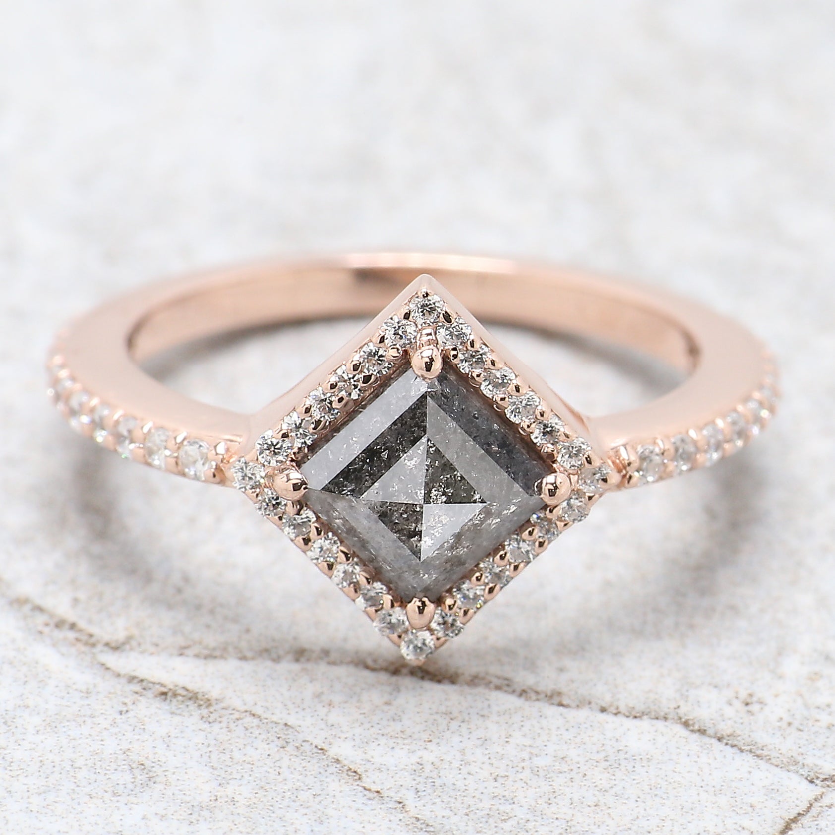 1.16 Ct Natural Kite Shape Salt And Pepper Diamond Ring 7.90 MM Kite Cut Diamond Ring 14K Solid Rose Gold Silver Engagement Ring QN1266