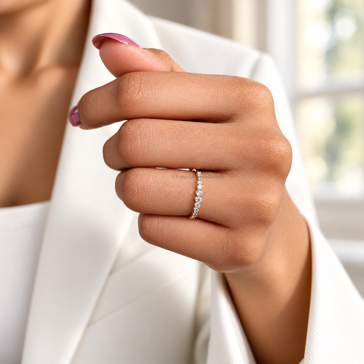 Dainty Solid Gold Moissanite Stacking Band, 10K Gold Stackable Promise Ring, Minimalist Statement Ring, Anniversary Gift for Her FD608