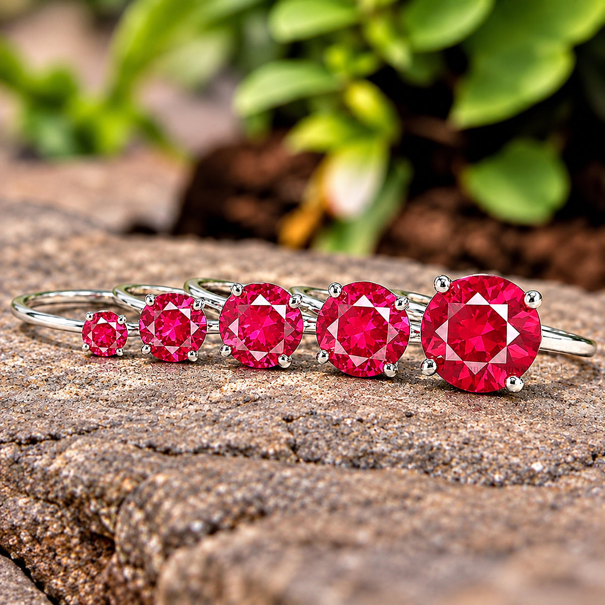 Round Red Ruby stone engagement ring 11mm 9mm 8mm 6.50mm 4mm ring silver simulant Ring Solitaire ring Diamond ring Gift for her FD516