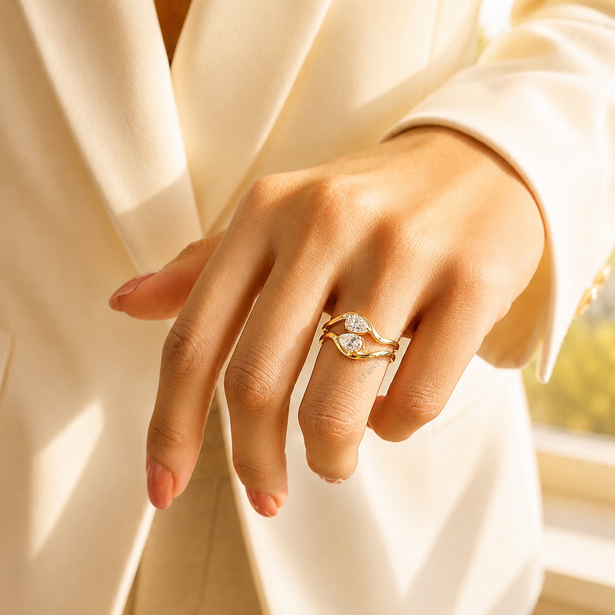 Pinky Ring, East West Pear Moissanite Engagement Ring, Pinky Promise Ring, East-West Ring, Tilted Pear Ring, Tear Drop Statement Ring FD574