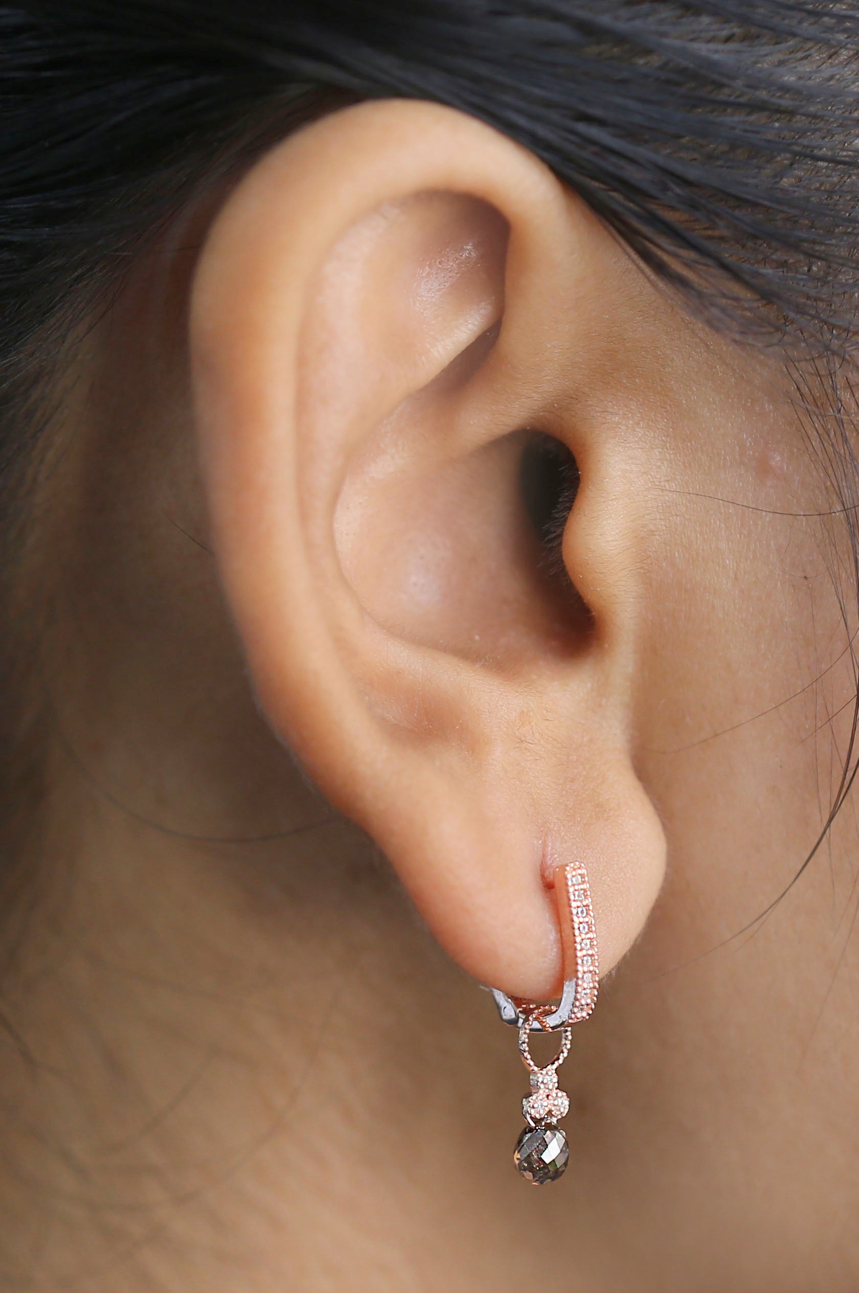 Drop Cut Brown Color Diamond Earring 1.23 Ct 4.85 MM Drop Diamond Earring 14K Solid Rose Gold Silver Engagement Earring Gift For Her KDK2275