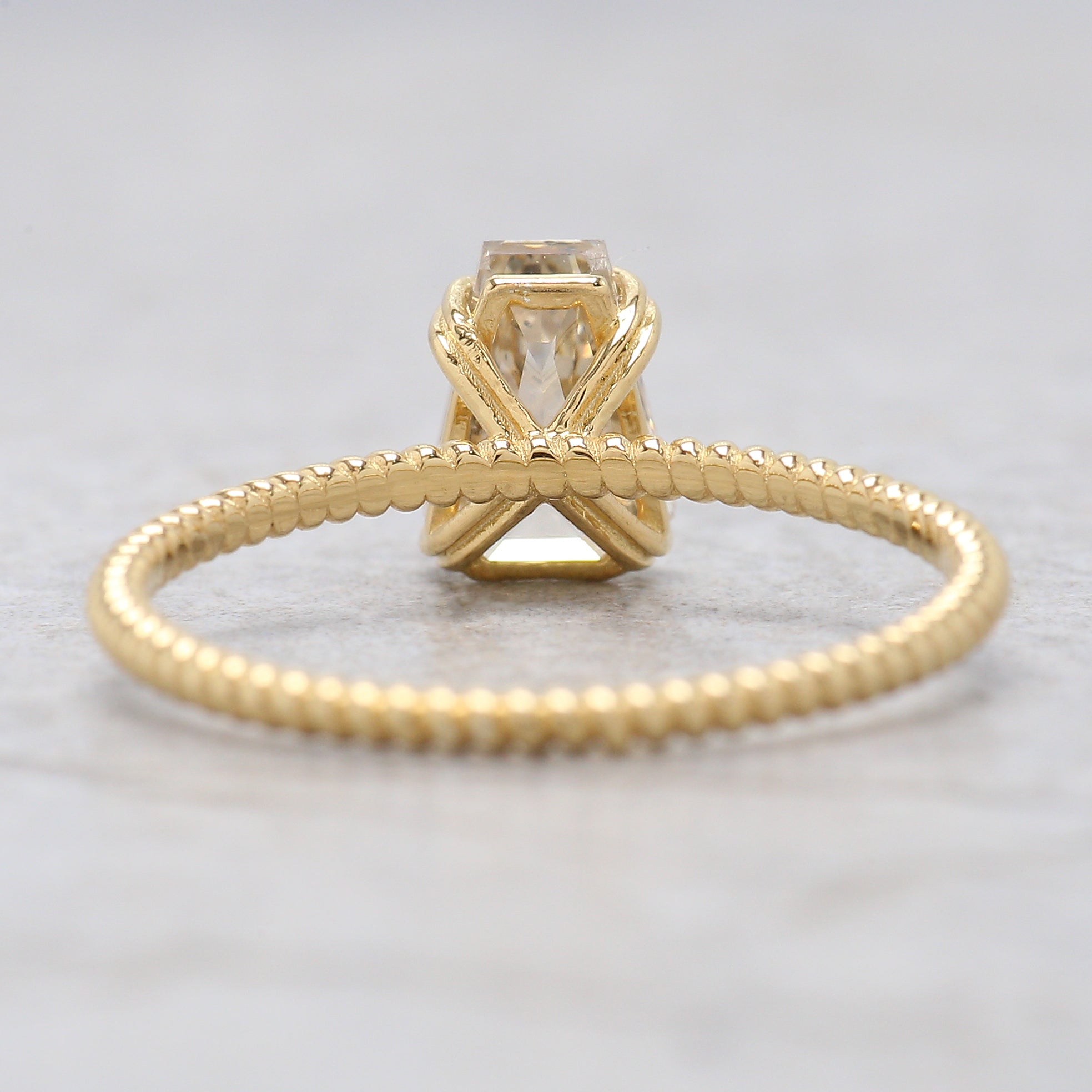 Coffin Shape White-I Color Diamond Ring 1.02 Ct 7.07 MM Coffin Diamond Engagement Ring 14K Yellow Gold Ring Unique Rope Band Ring KDL2659
