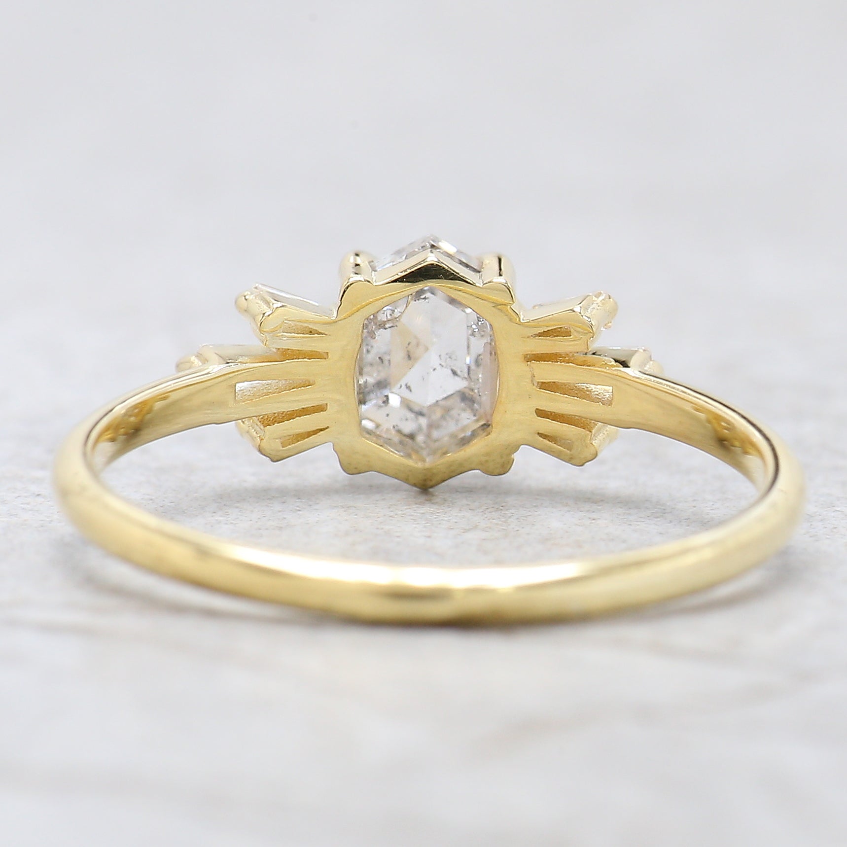 Hexagon Cut Salt And Pepper Diamond Ring 0.84 Ct 6.20 MM Hexagon Diamond Ring 14K Yellow Gold Silver Engagement Ring Gift For Her QL2687