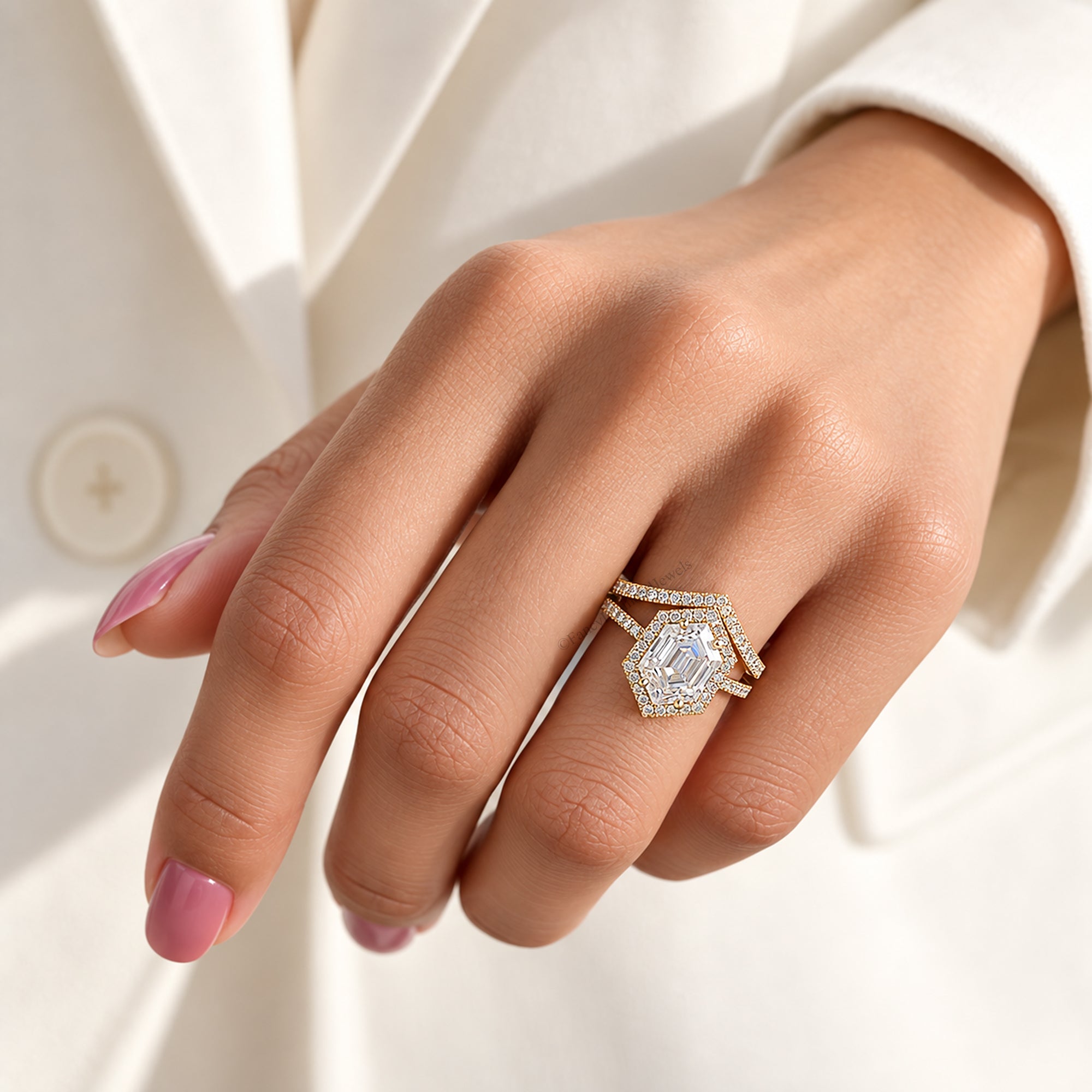 2.35 CT Hexagon Cut Engagement Ring set in Solid Yellow 10K/14k/18k Gold Hexagon Cut Solitaire Engagement Ring Bridal Wedding Ring Set FD605