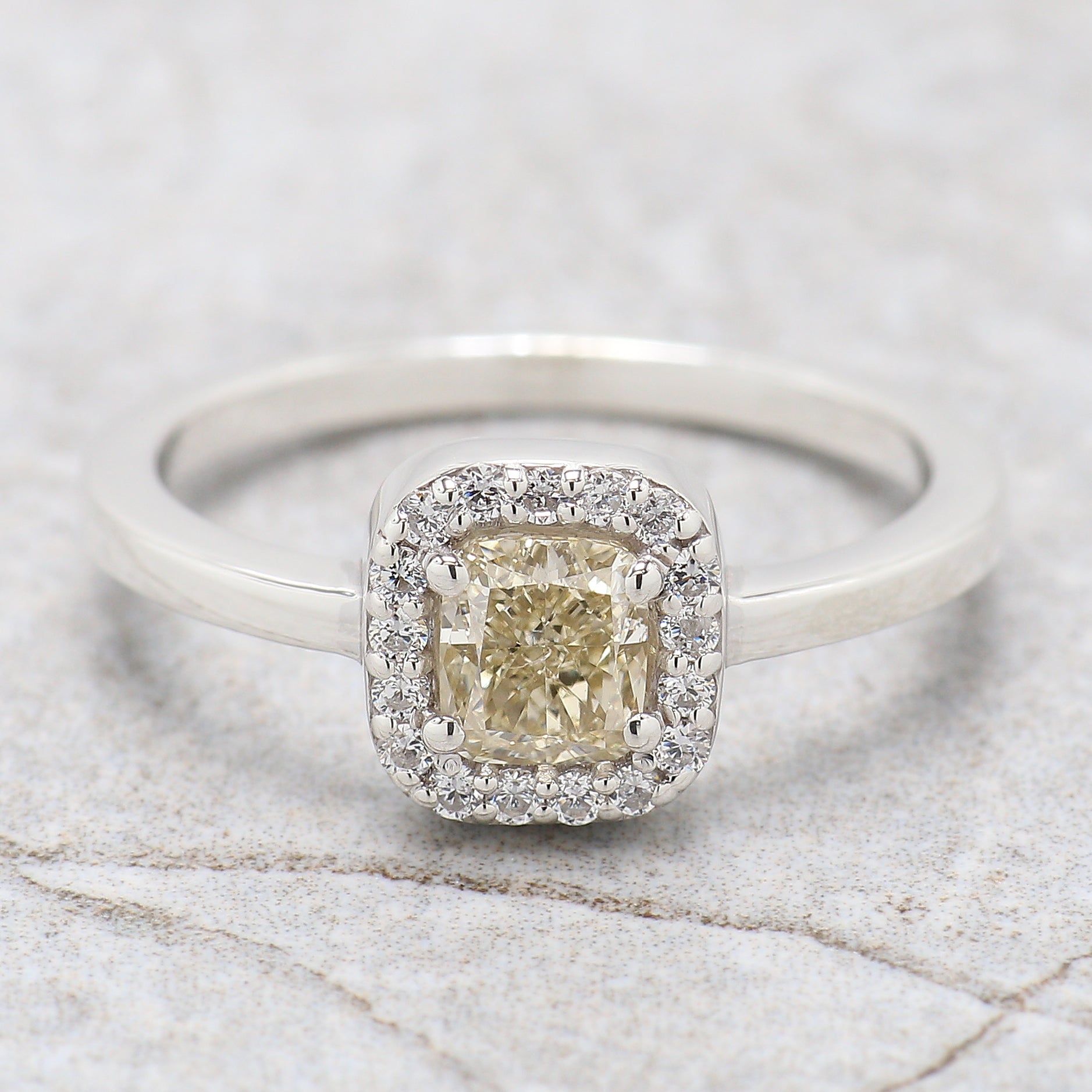 Cushion Cut Yellow Color Diamond Ring 0.60 Ct 4.70 MM Cushion Diamond Ring 14K Solid White Gold Silver Engagement Ring Gift For Her QN9833