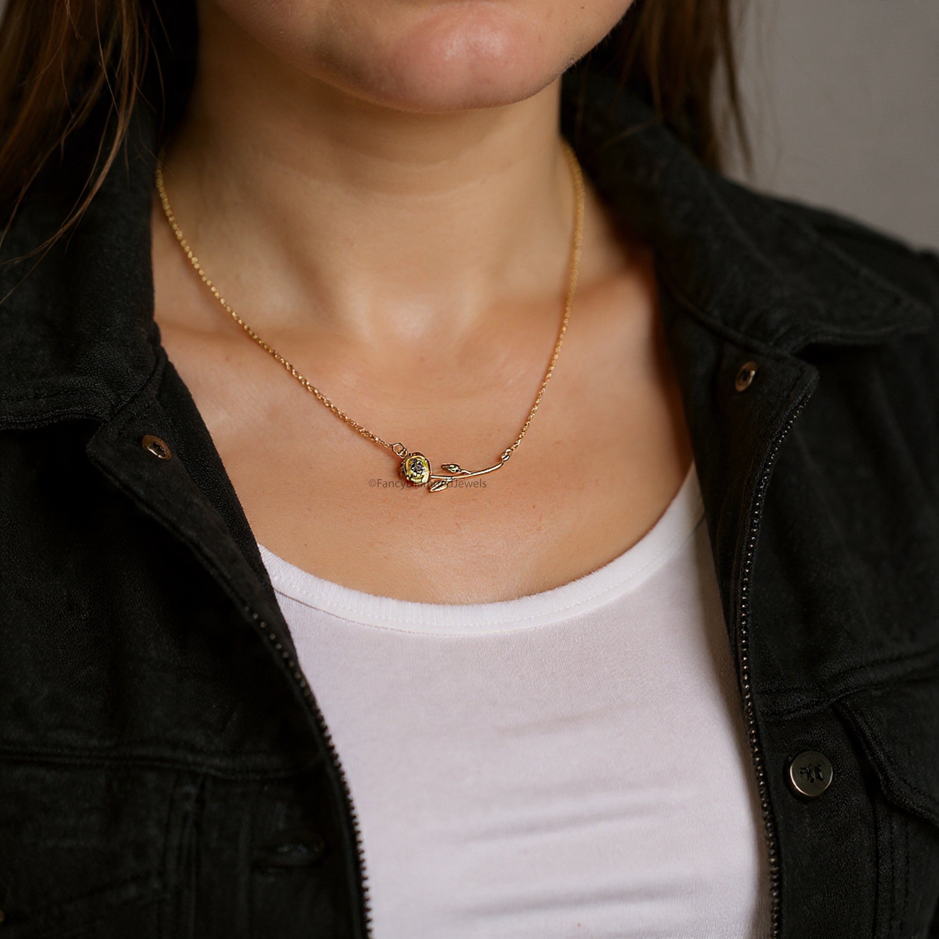 Silver Filled Birth Flower Necklace Horizontal Floral Pendant Dainty Minimalist Birthstone Flower Necklace Personalized Gift for Her FD545