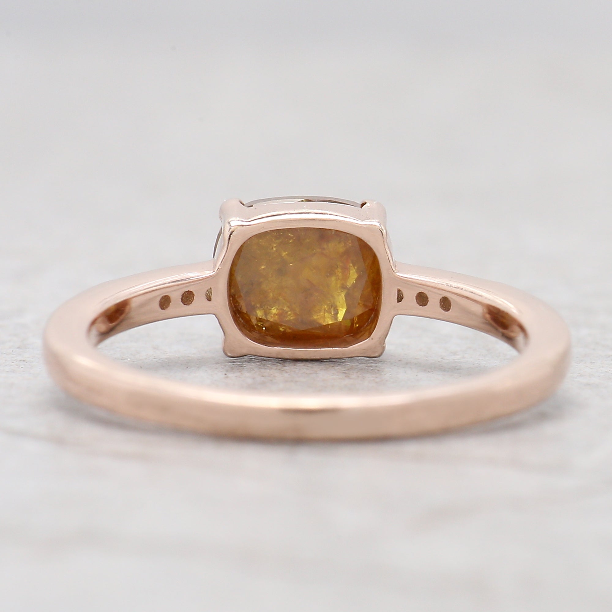 Cushion Yellow Color Diamond Ring 1.39 Ct 6.92 MM Brown Cushion Diamond Ring 14K Solid Rose Gold Silver Engagement Ring Gift For Her QL2885