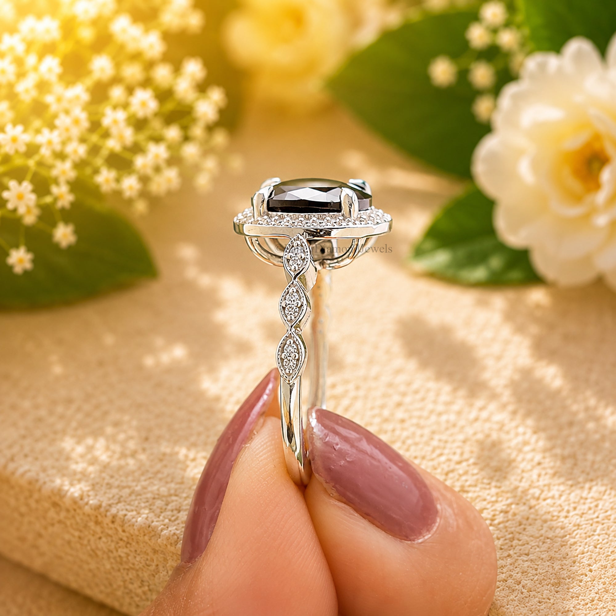 Oval Cut Halo Engagement Ring With Round Side Stone, Three Stone CZ Wedding Ring, Travel Ring, Promise Ring, Dainty Anniversary Gift FD592