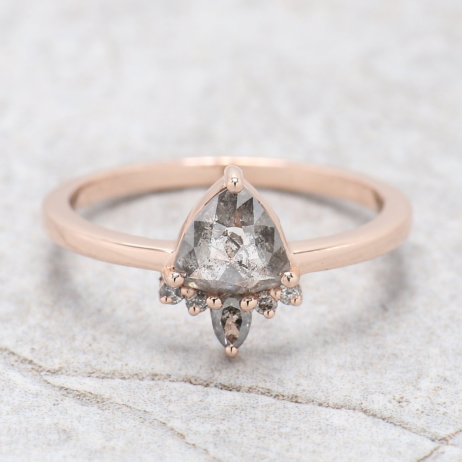 Triangle Shape Salt And Pepper Diamond Ring 0.52 Ct 6.00 MM Triangle Diamond Ring 14K Solid Rose Gold Engagement Ring Gift For Her KD1107