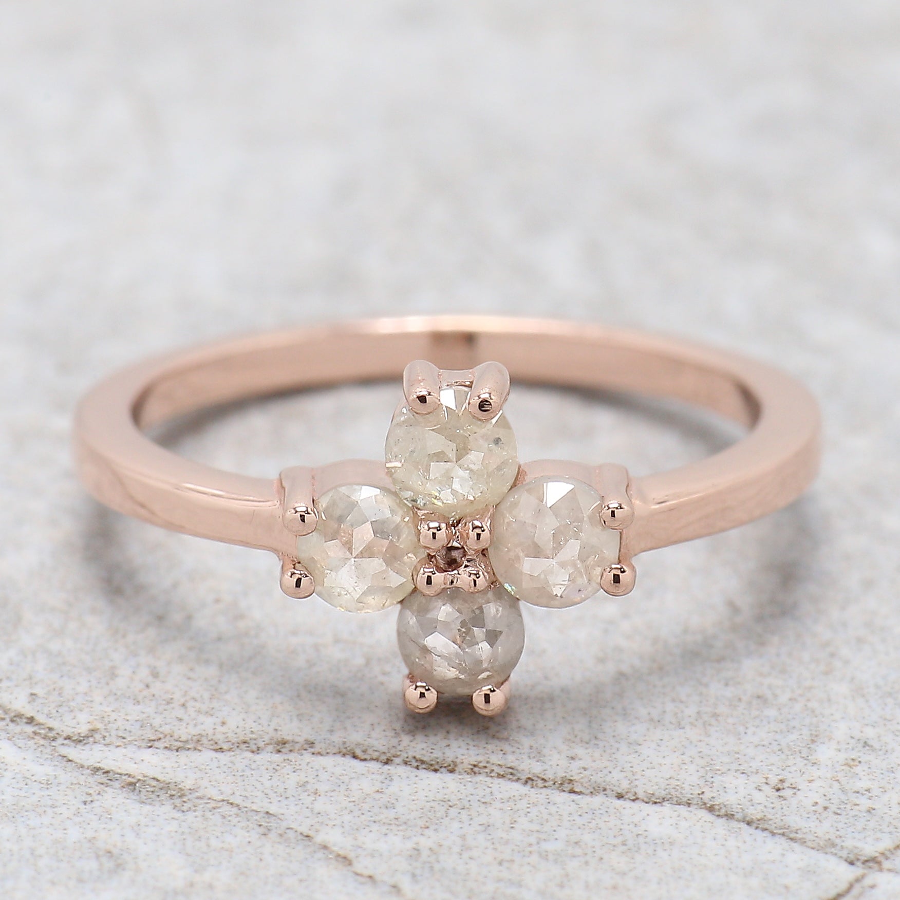 Round Rose Cut Salt And Pepper Diamond Ring 0.94 Ct 3.50 MM Round Diamond Ring 14K Rose Gold Silver Engagement Ring Gift For Her QK1036