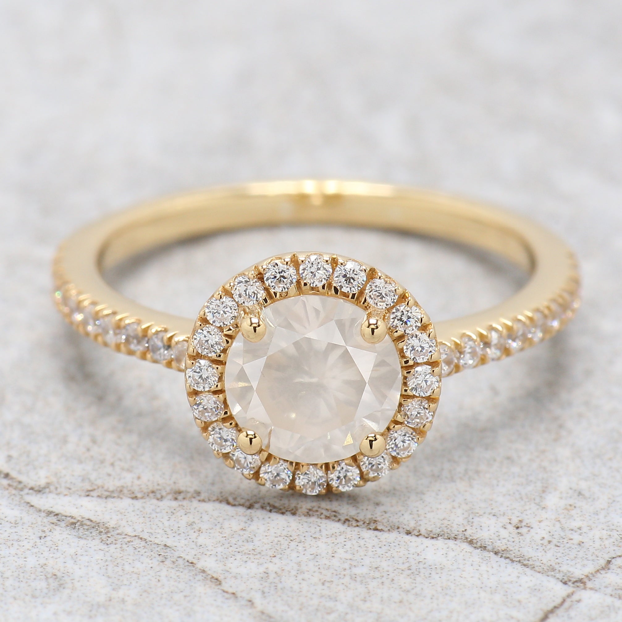 Round Cut Salt And Pepper Diamond Ring 1.02 Ct 6.61 MM Round Diamond Ring 14K Solid Yellow Gold Silver Engagement Ring Gift For Her QL2516