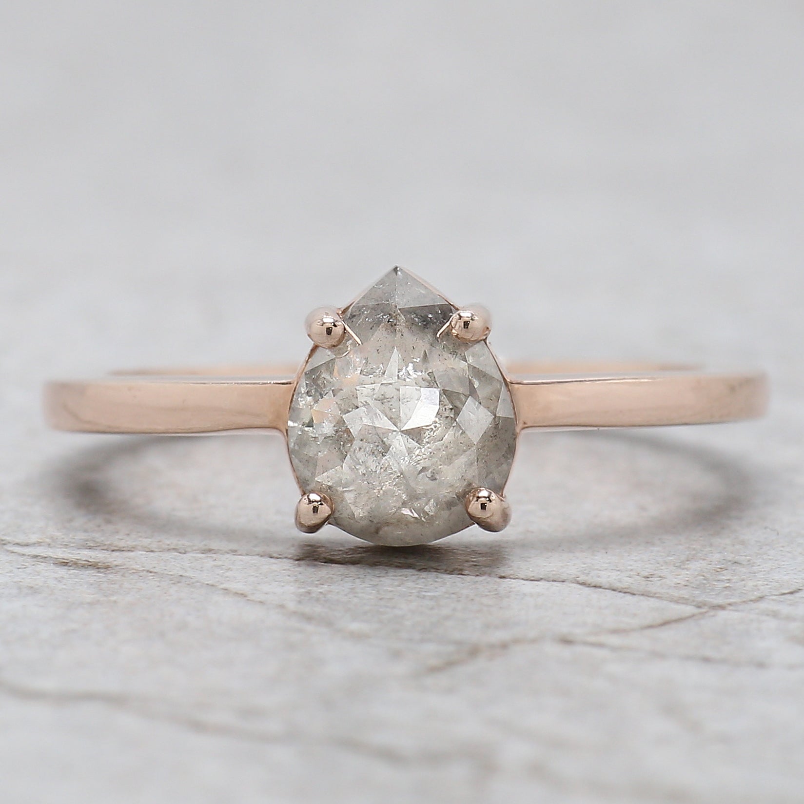 Pear Cut Salt And Pepper Diamond Ring 1.36 Ct 8.05 MM Pear Diamond Ring 14K Solid Rose Gold Silver Pear Engagement Ring Gift For Her QN9219