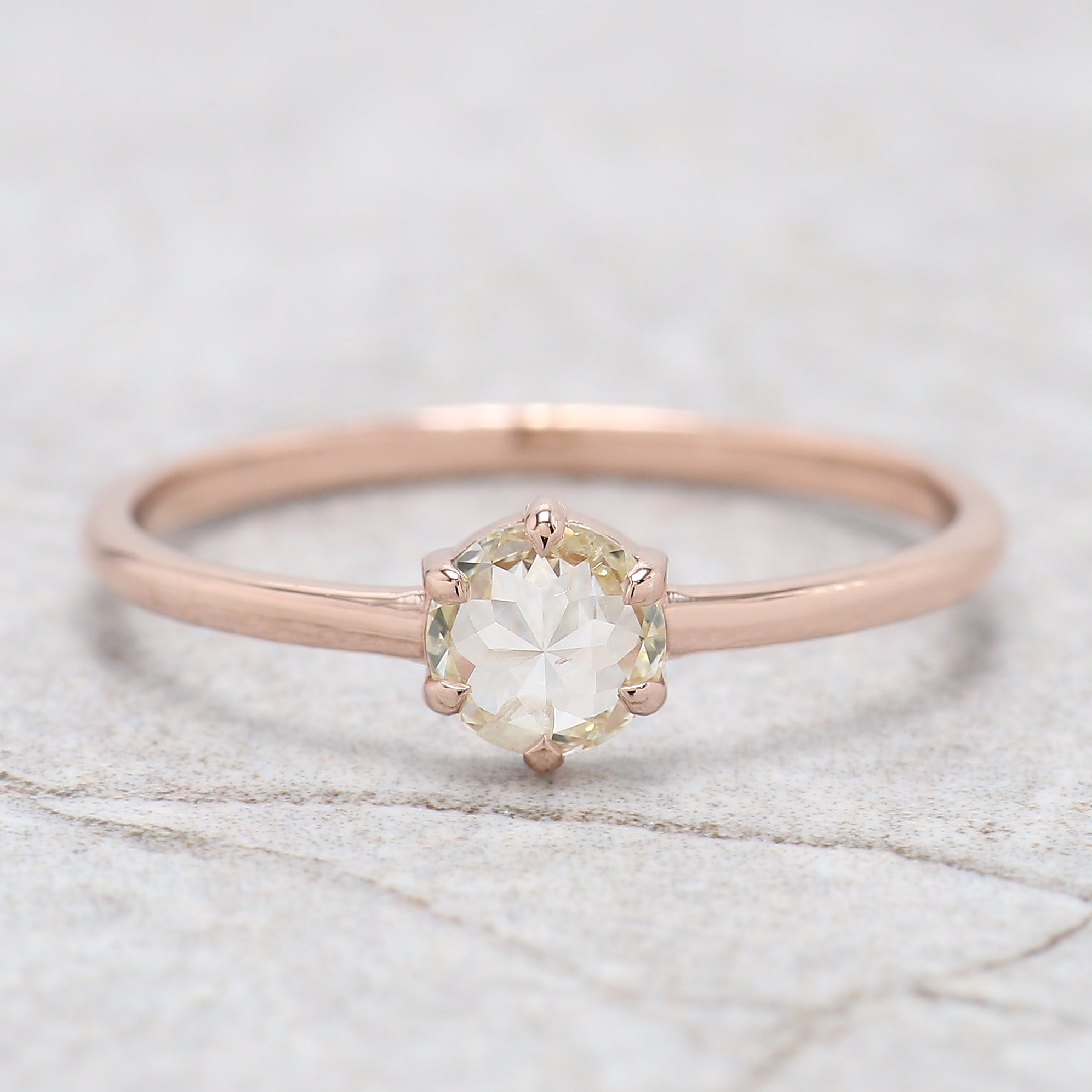 Round Rose Cut Salt And Pepper Diamond Ring 0.39 Ct 4.71 MM Round Diamond Ring 14K Rose Gold Silver Engagement Ring Gift For Her QN2238