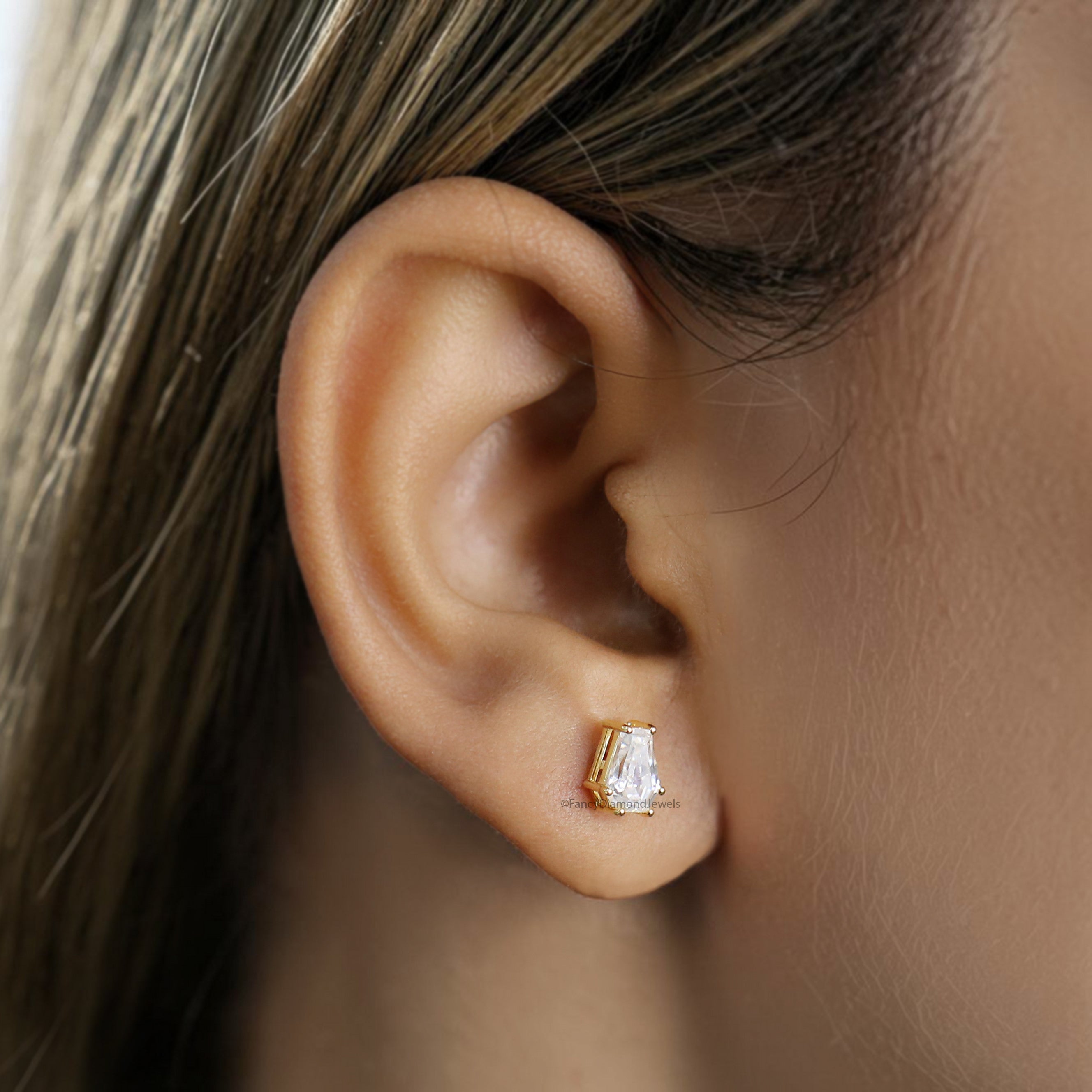 Coffin Cut Moissanite Earrings, Coffin Diamond Earrings, Coffin Diamond Stud Earrings, Moissanite Screw Back Earrings, Gift for Her FD59