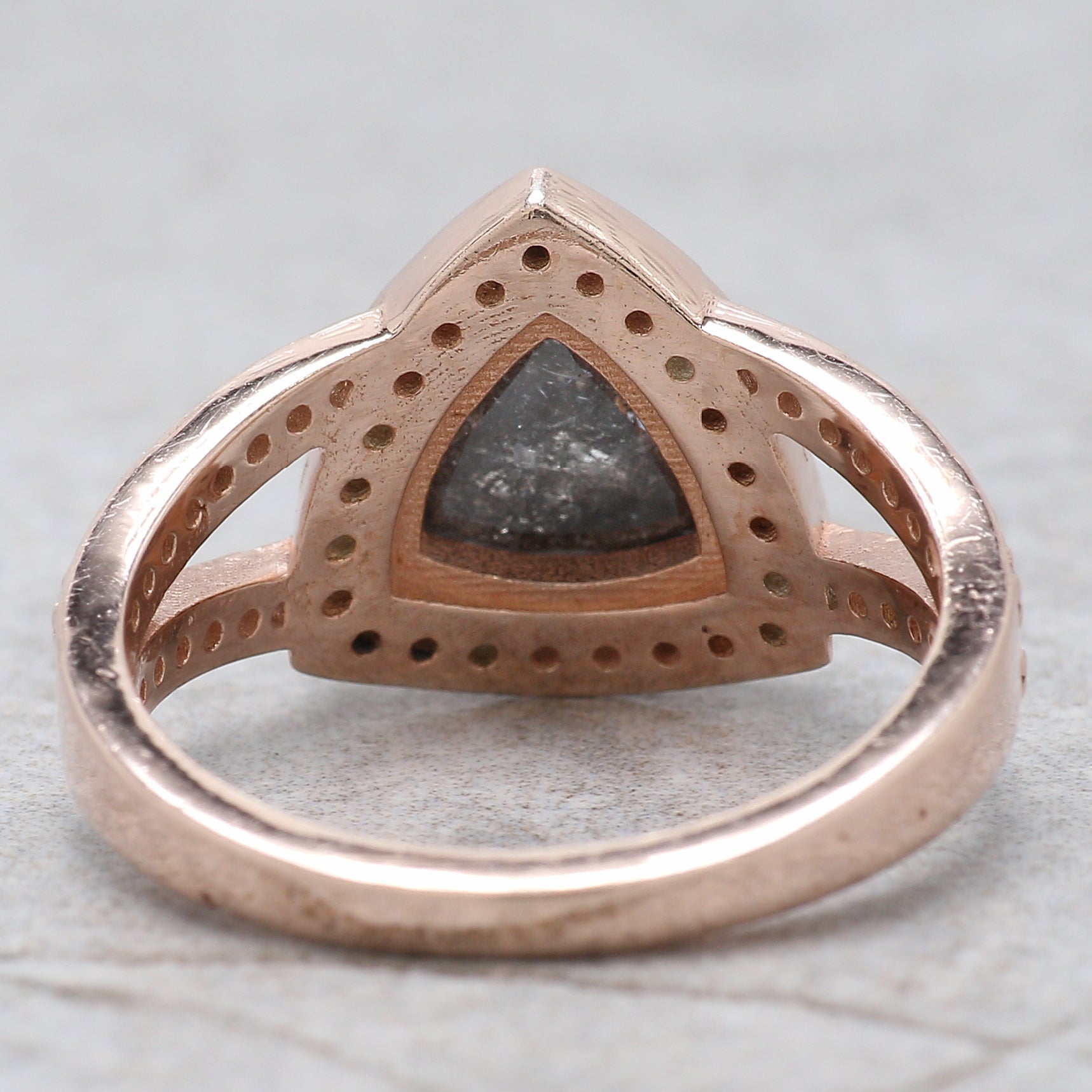 Triangle Cut Salt And Pepper Diamond Ring 1.27 Ct 7.00 MM Triangle Shape Diamond Ring 14K Solid Rose Gold Engagement Ring Gift For Her QN9661