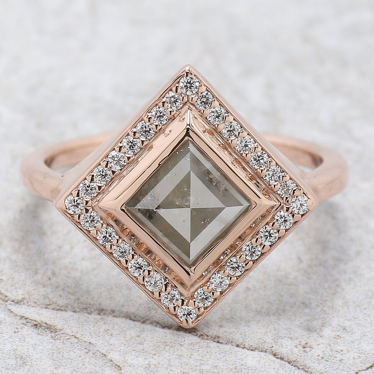 Kite Cut Salt And Pepper Diamond Ring 1.35 Ct 9.00 MM Kite Diamond Ring 14K Solid Rose Gold Silver Kite Engagement Ring Gift For Her QN764