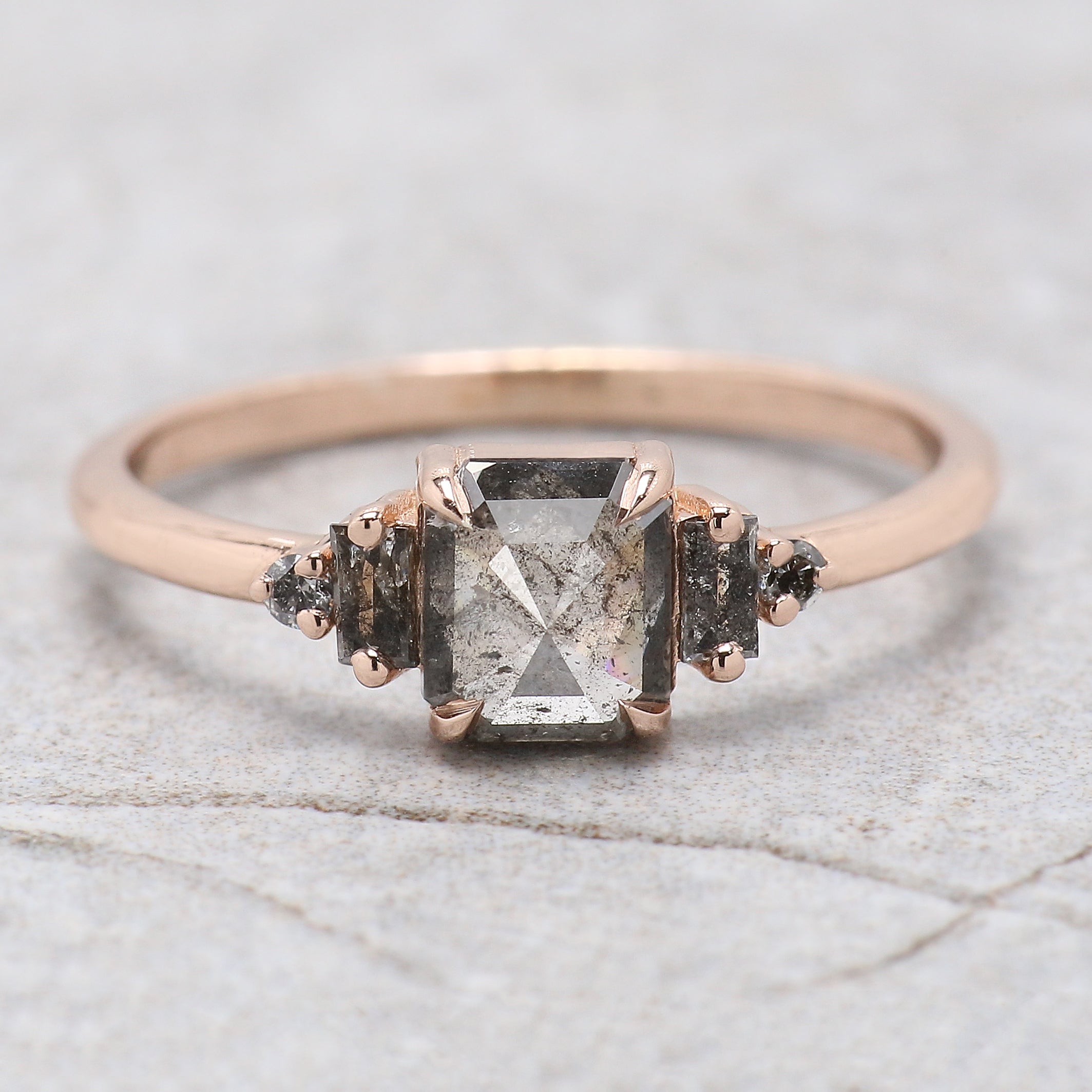 Radiant Salt And Pepper Diamond Ring 0.81 CT 5.70 MM Radiant Diamond Wedding Ring Rose Gold Silver Engagement Ring Gift For Her KDL8669