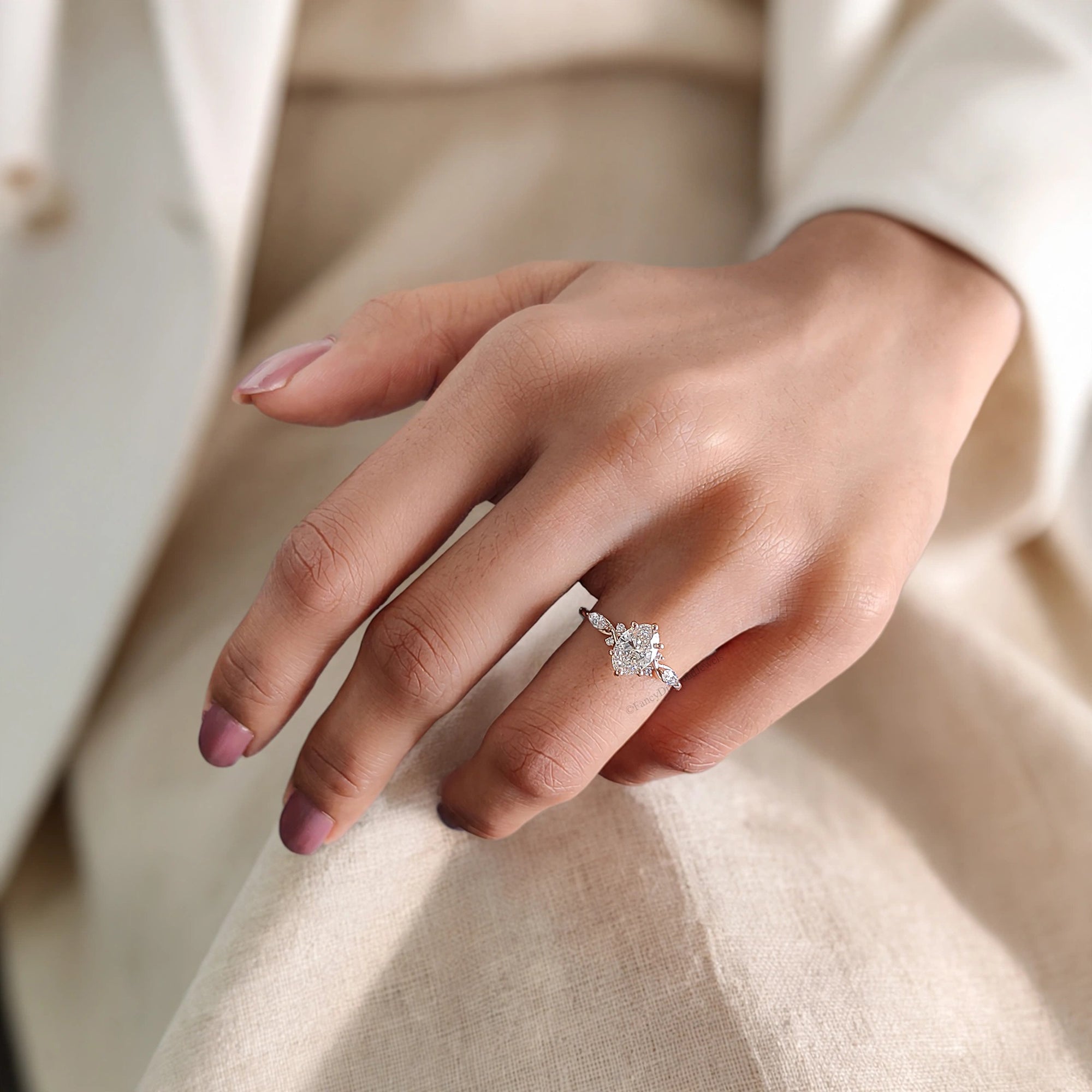 Oval Shape Lab Grown Diamond Engagement Ring Solid Gold Ring Oval Cut Lab Diamond Ring 3/4 Eternity Twisted Ring Anniversary Gift FD580