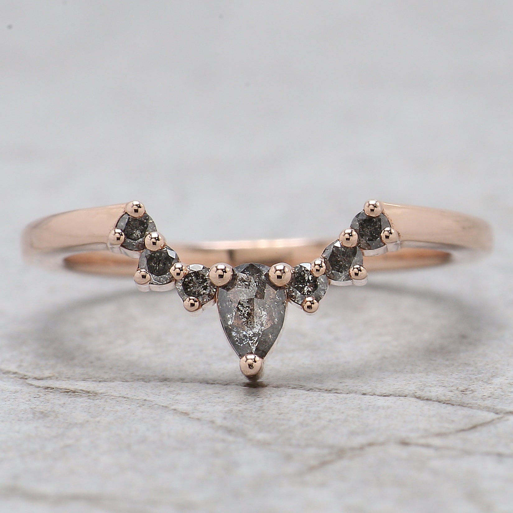 Coffin Cut Salt And Pepper Diamond Ring 0.78 Ct 5.70 MM Coffin Diamond Ring 14K Solid Rose Gold Silver Engagement Ring Gift For Her QL8907