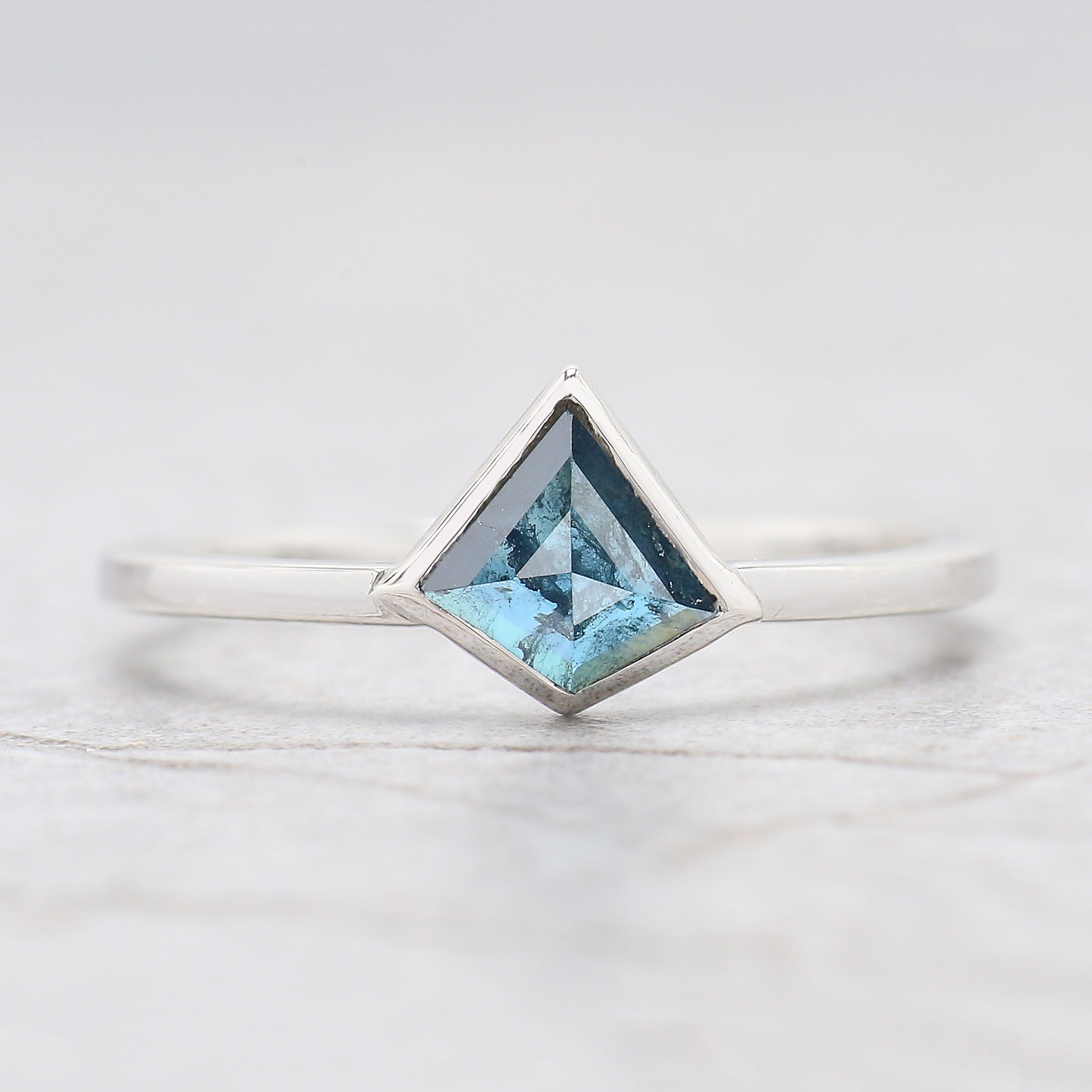 Kite Cut Blue Color Diamond Ring Set 0.44 Ct 6.42 MM Kite Diamond Ring 14K Solid White Gold Silver Engagement Kite Ring Gift For Her KD1111