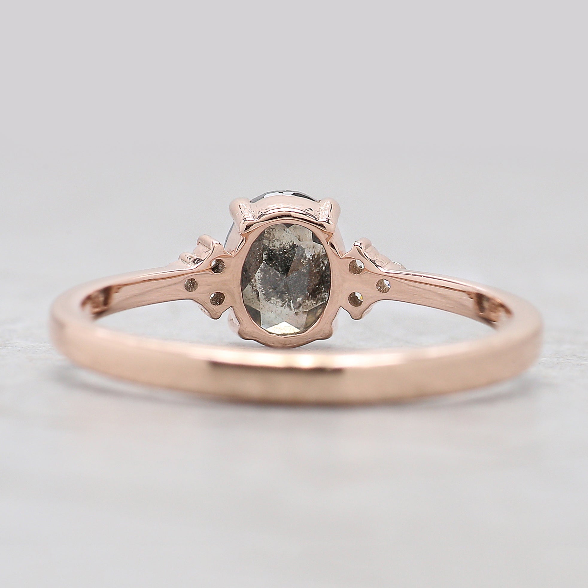 Oval Cut Salt And Pepper Diamond Ring 0.72 Ct 6.14 MM Oval Diamond Ring 14K Solid Rose Gold Silver Oval Engagement Ring Gift For Her KDL2951