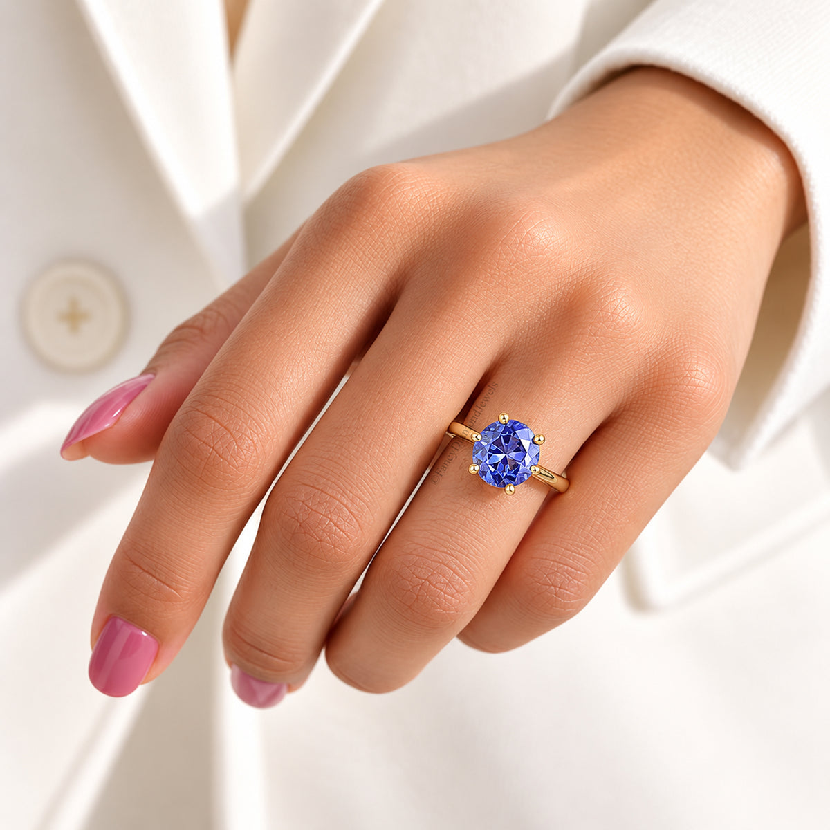 Royal Blue Round Portuguese Cut Engagement Ring, CZ Wedding Ring For Women, Travel Ring, Promise Ring, Dainty Anniversary Gift For Her FD607