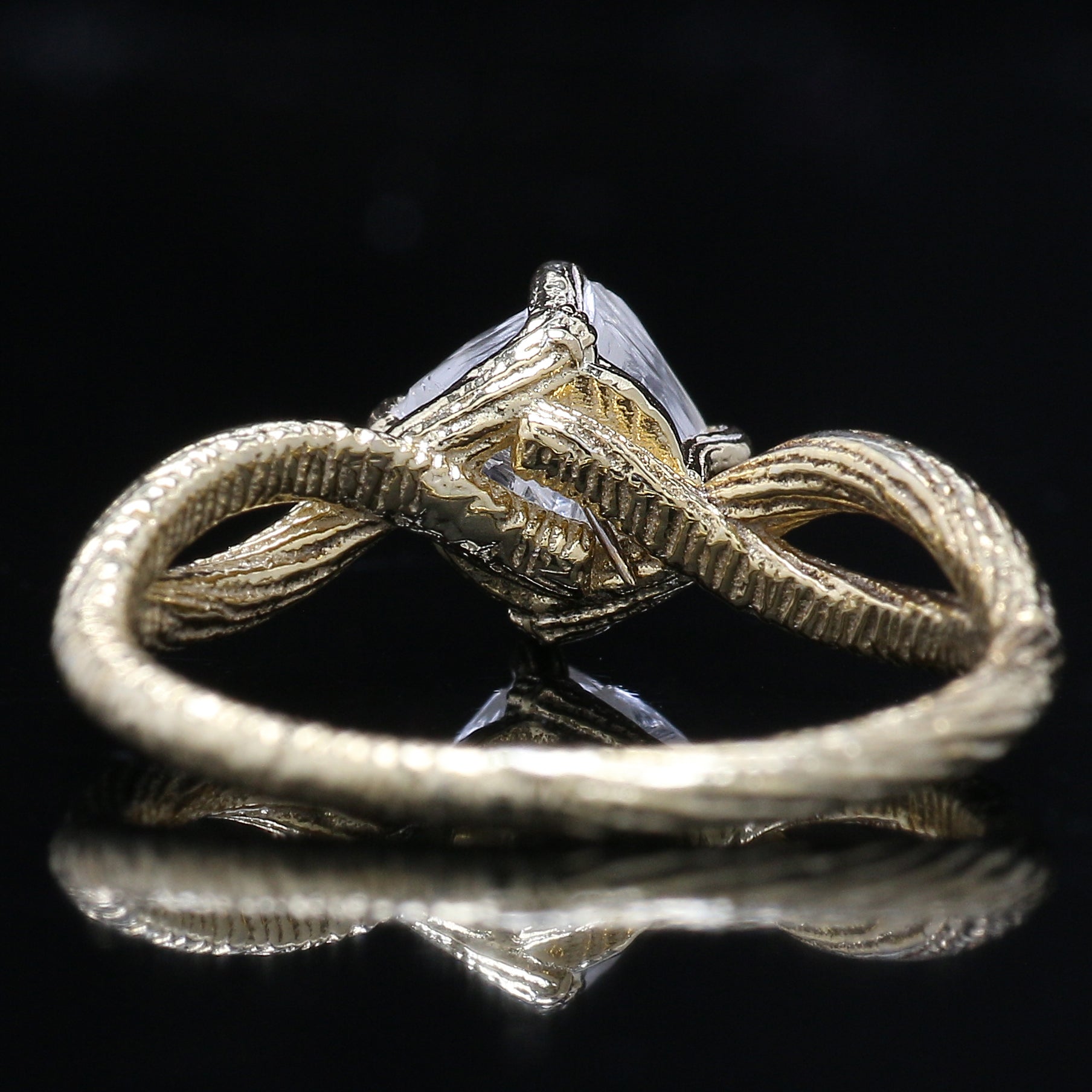 Rough White-F Color Diamond Ring 1.42 Ct 6.60 MM Crystal Rough Diamond Ring 14K Solid Rose Gold Silver Engagement Ring Gift For Her KDL2485