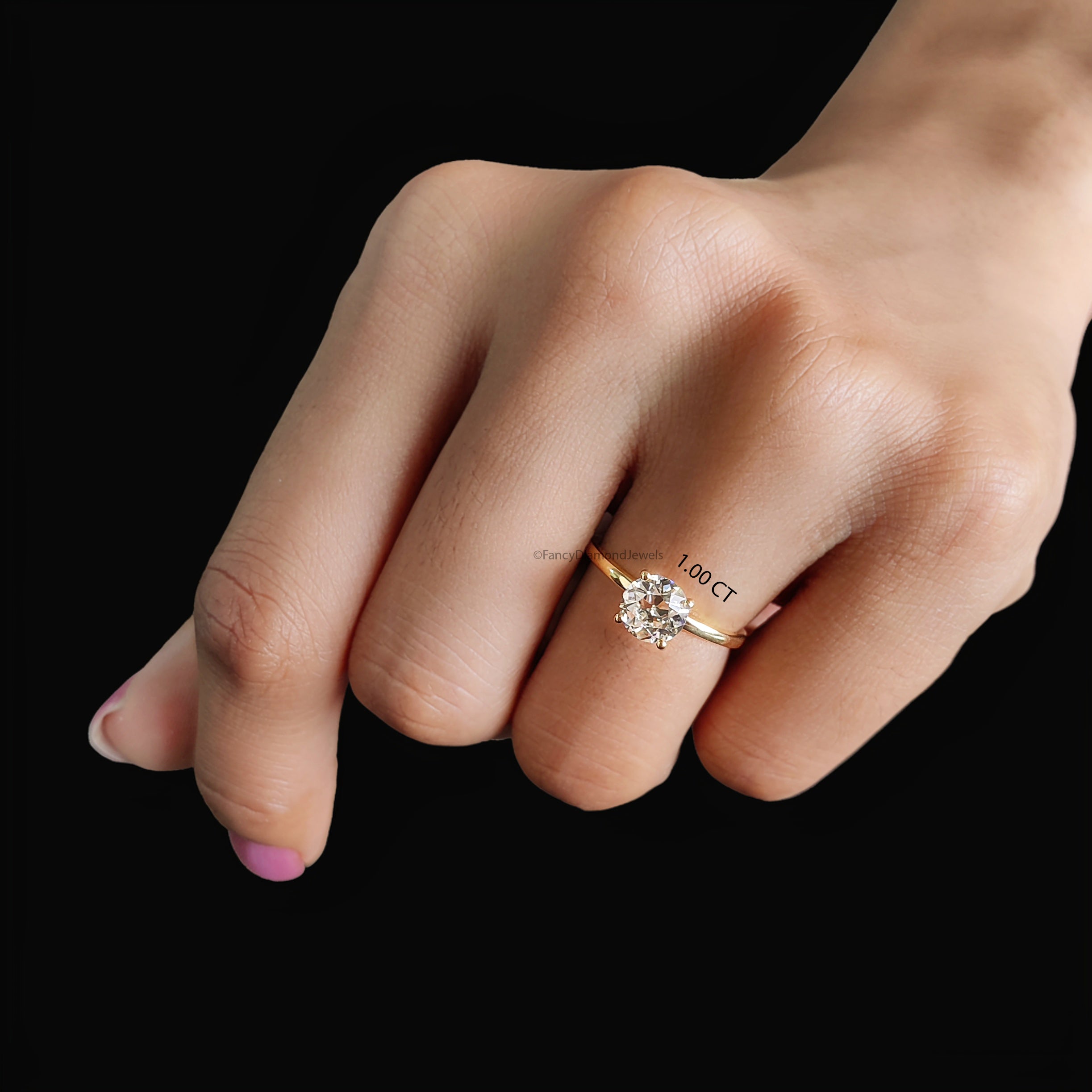 Old European Cut Diamond Engagement Ring, Vintage Style Lab Grown Round Diamond Solitaire Ring, Anniversary Gift Ring, Gift for Her FD561
