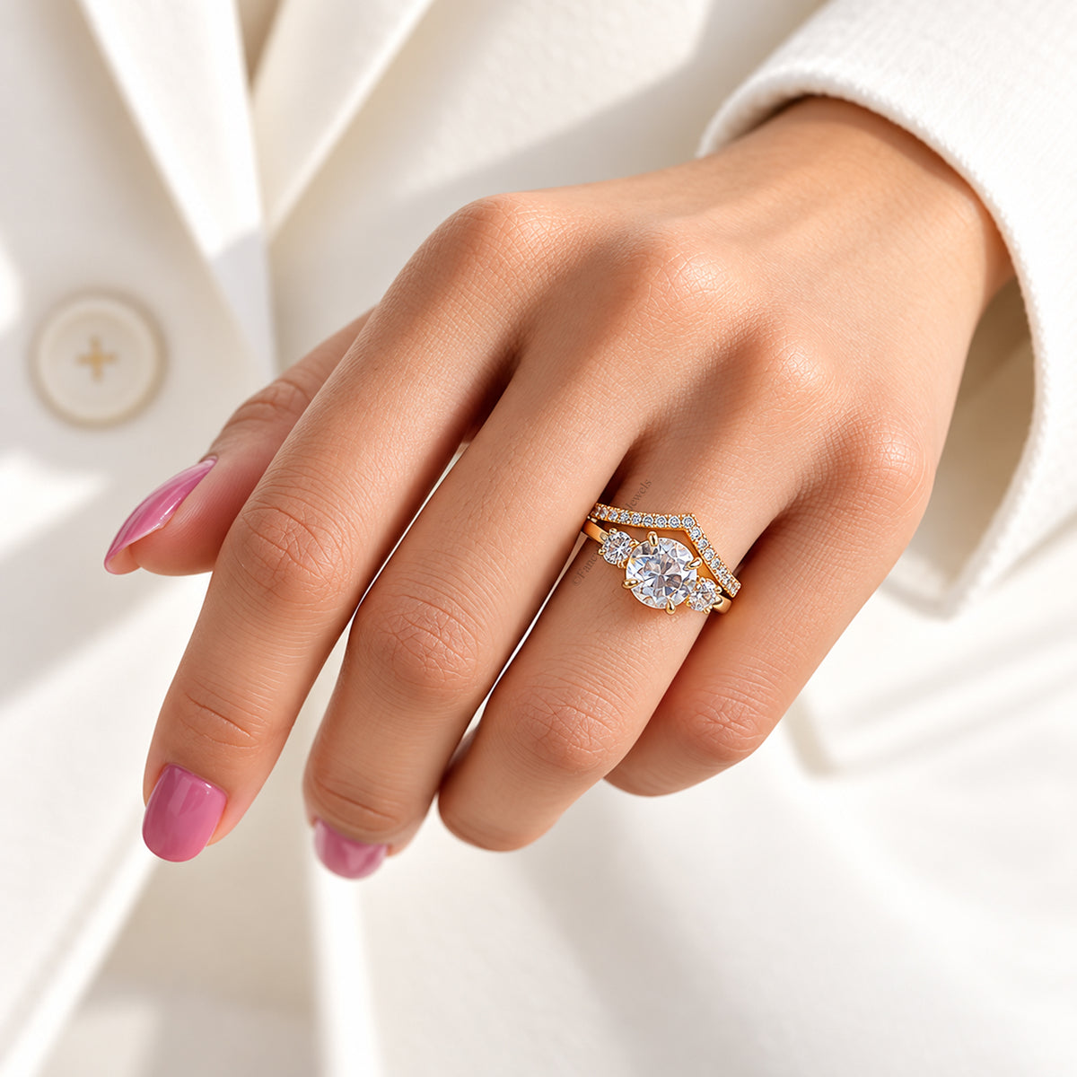 1.55 CT Round Rose Cut Engagement Ring Set In Solid Yellow 10K/14k/18k Gold Round Solitaire Engagement Ring Bridal Wedding Ring Set FD610