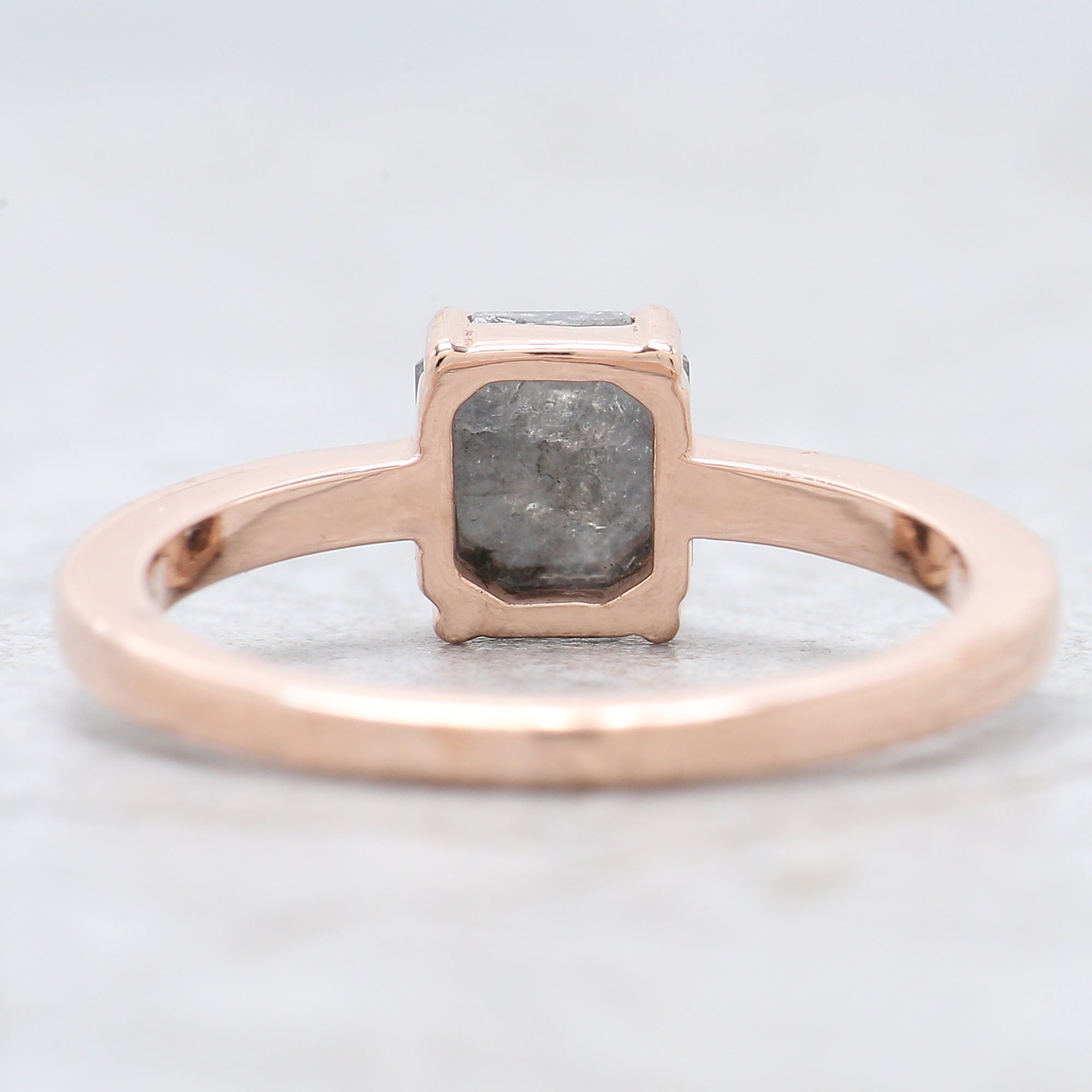 Emerald Cut Salt And Pepper Diamond Ring 1.24  Ct 5.50 MM Emerald Diamond Ring 14K Solid Rose Gold Silver Engagement Ring Gift For Her QN9365