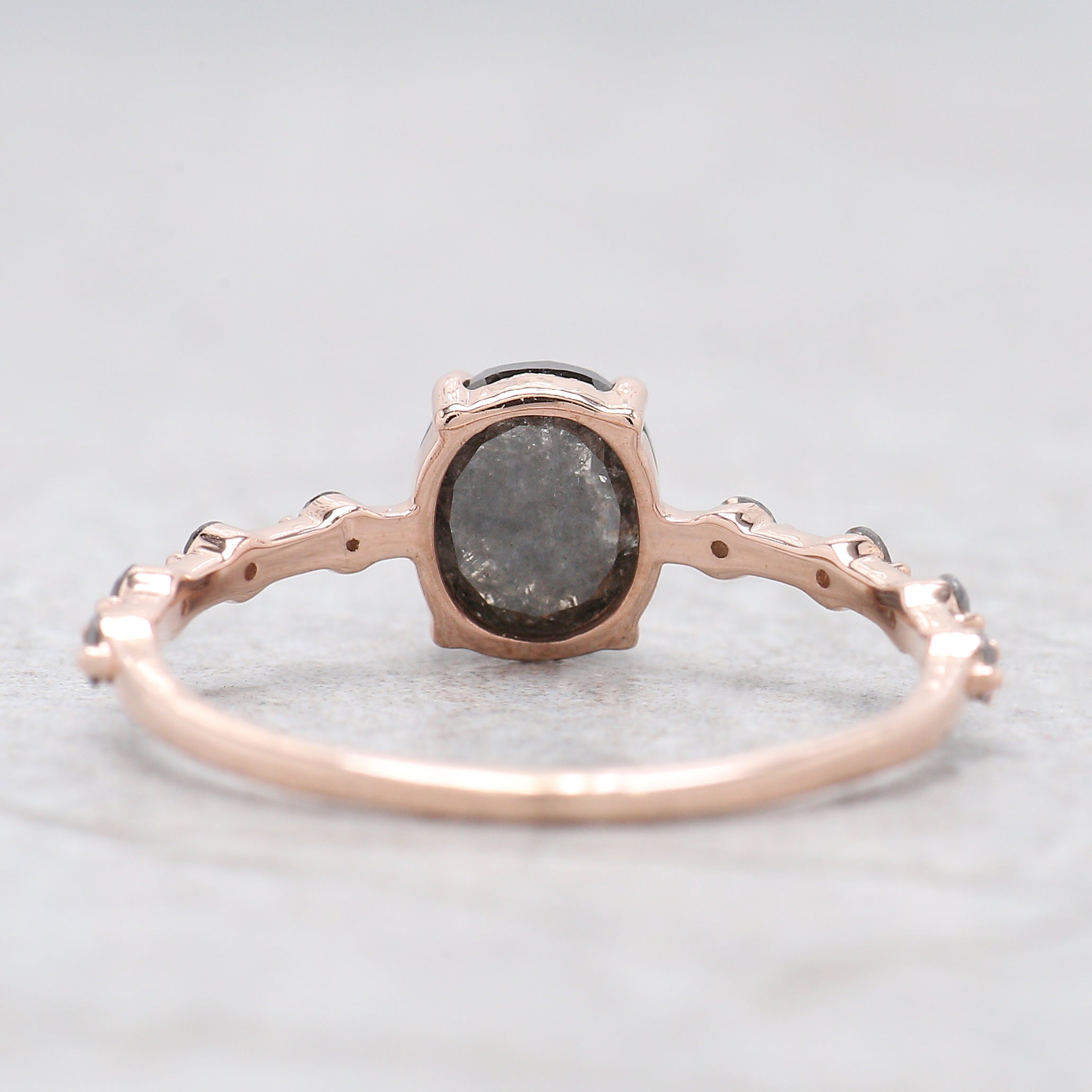 Oval Cut Salt And Pepper Diamond Ring 1.12 Ct 6.58 MM Oval Diamond Ring 14K Solid Rose Gold Silver Oval Engagement Ring Gift For Her QN2360