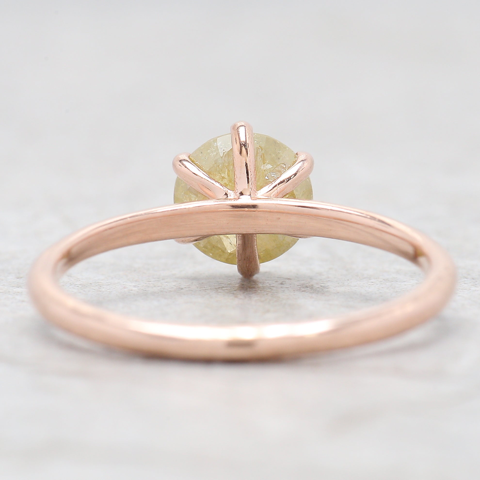 Round Rose Cut Yellow Color Diamond Ring 1.07 Ct 6.41 MM Round Shape Diamond Ring 14K Rose Gold Silver Engagement Ring Gift For Her QK2496