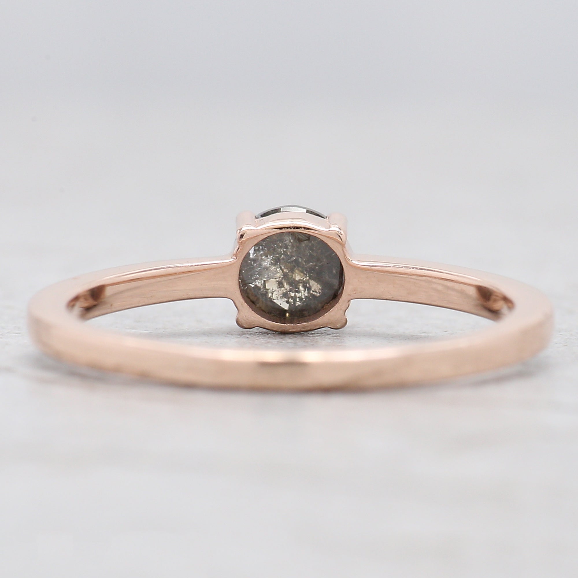 Round Rose Cut Salt And Pepper Diamond Ring 0.53 Ct 4.60 MM Round Shape Diamond Ring 14K Rose Gold Silver Engagement Ring Gift For Her QL7404