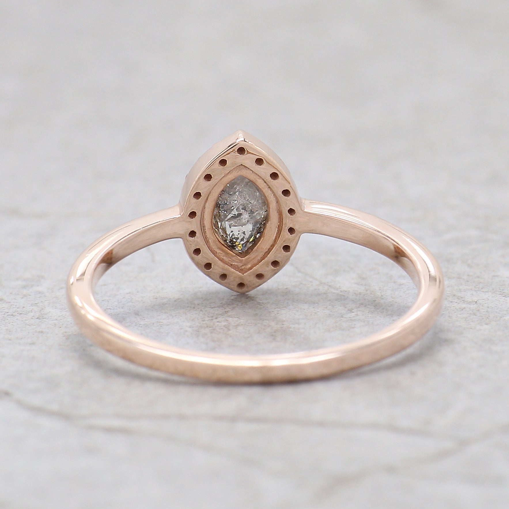 0.43 Ct Natural Marquise Salt And Pepper Diamond Ring 6.30 MM Marquise Cut Ring 14K Solid Rose Gold Silver Halo Engagement Ring KD1119