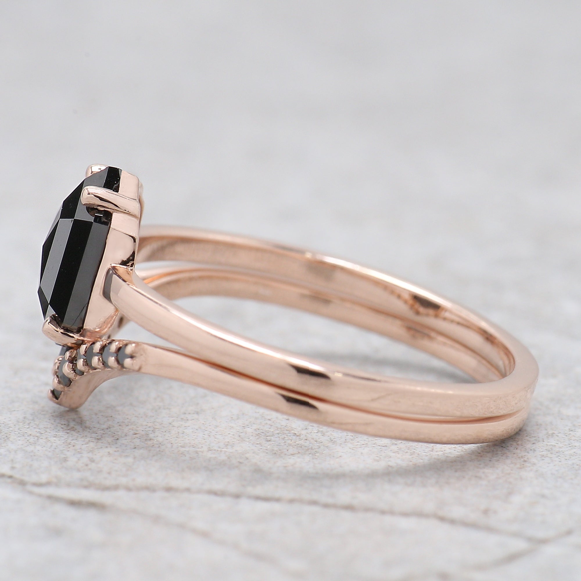 1.13 Ct Natural Hexagon Shape Black Color Diamond Ring 7.90 MM Hexagon Diamond Ring 14K Solid Rose Gold Silver Engagement Ring QL9082