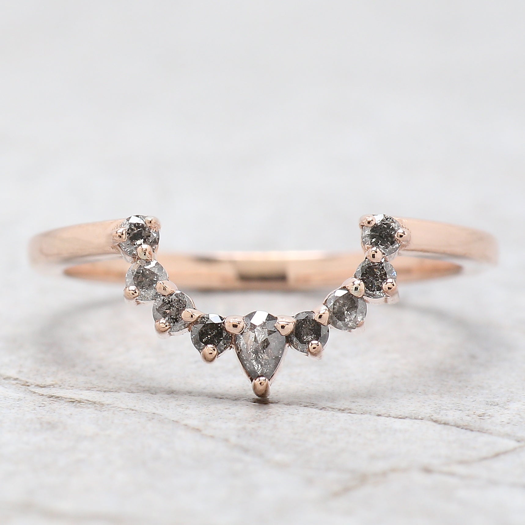 Coffin Cut Salt And Pepper Diamond Ring 0.69 Ct 6.90 MM Coffin Diamond Ring 14K Solid Rose Gold Silver Engagement Ring Gift For Her QL506