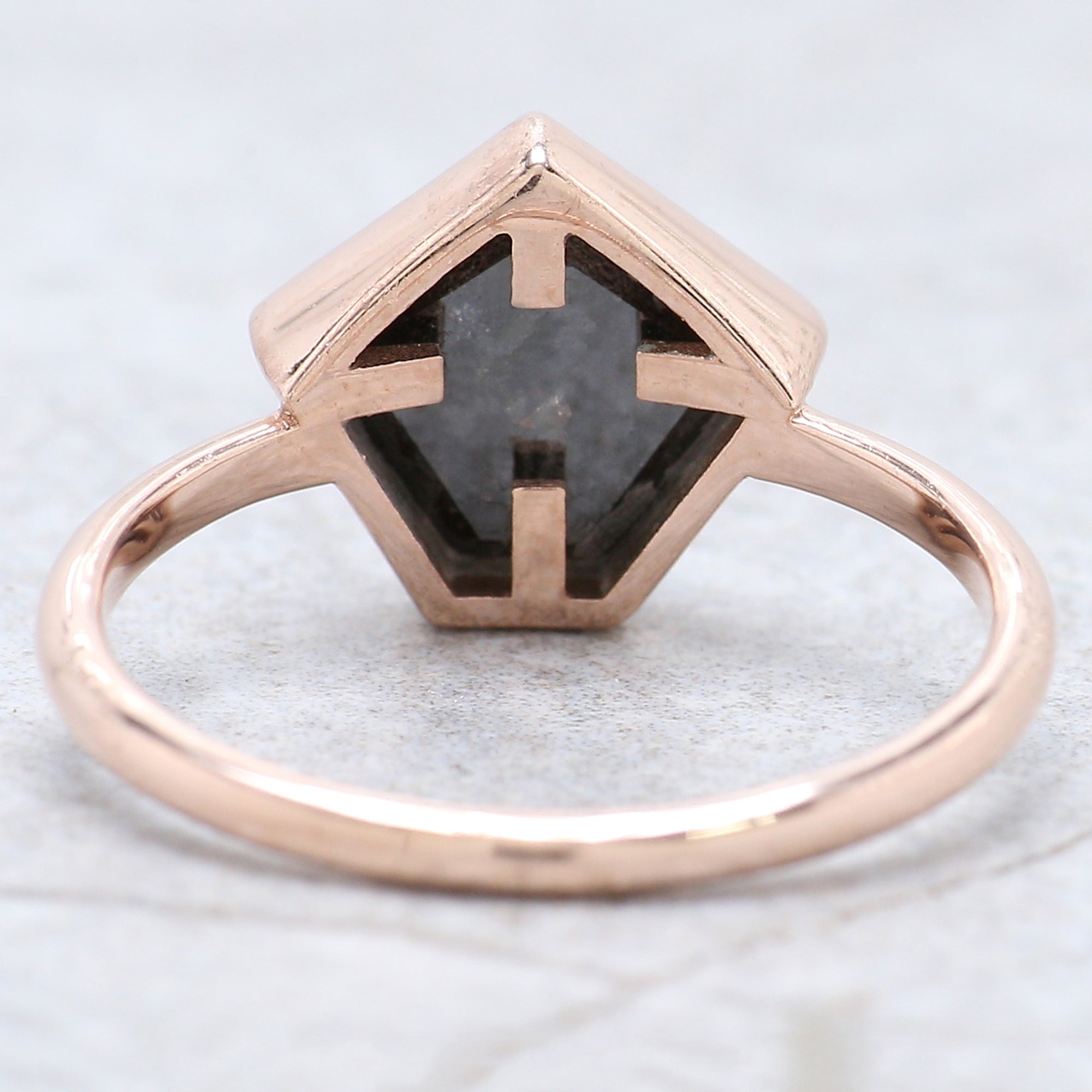 Pentagon Cut Black Color Diamond Ring 2.28 Ct 8.75 MM Pentagon Shape Diamond Ring 14K Rose Gold Silver Engagement Ring Gift For Her QL870