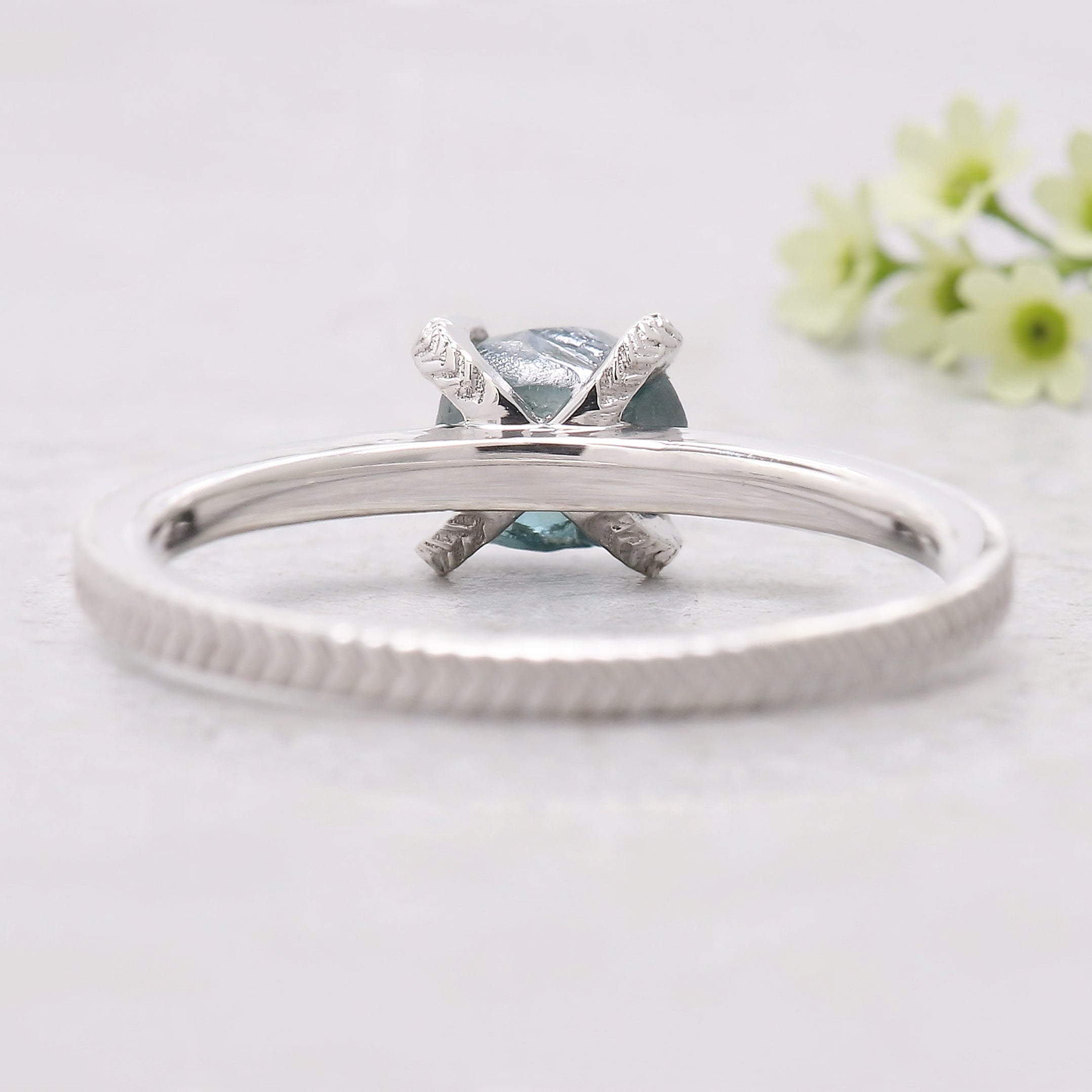 Rough Blue Color Diamond Ring 1.11 Ct 5.85 MM Crystal Rough Diamond Ring 14K Solid White Gold Silver Engagement Ring Gift For Her QL2358