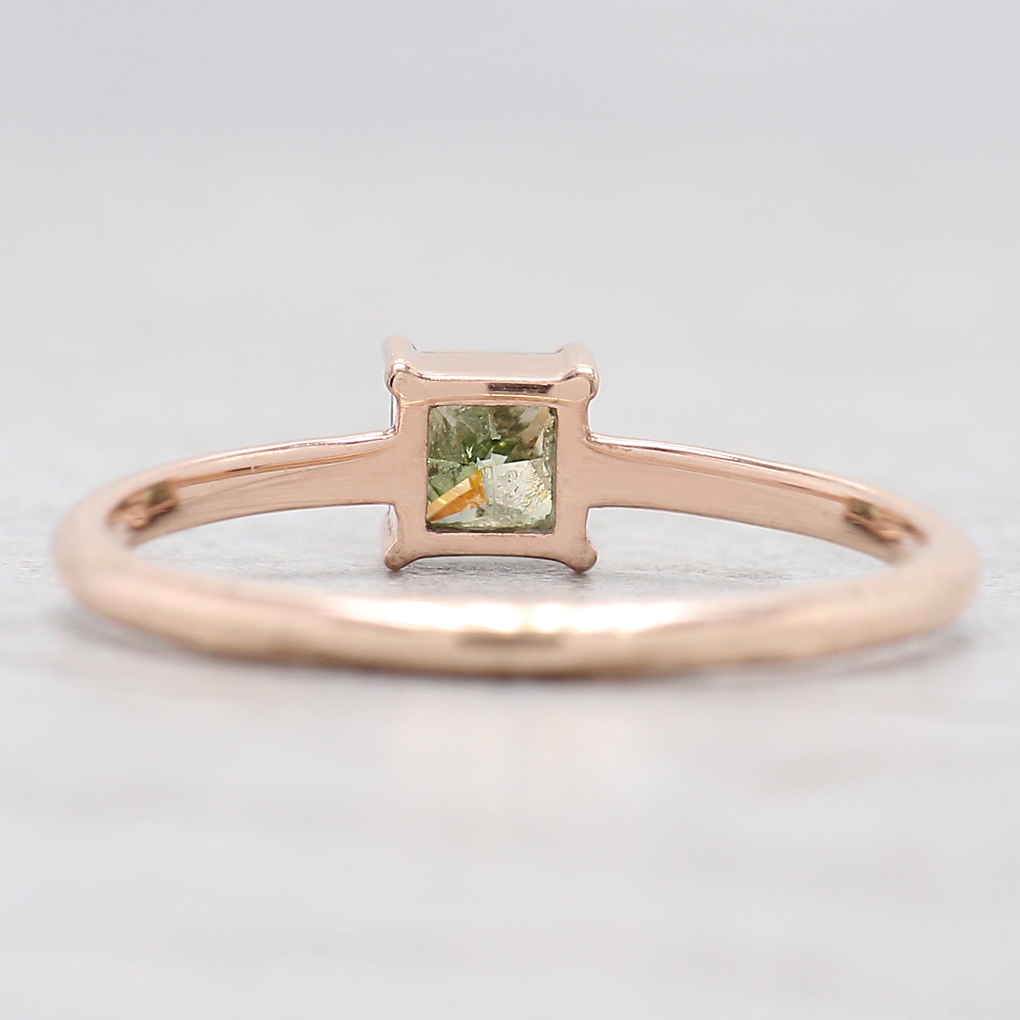 Princess Cut Green Color Diamond Ring 0.44 Ct 3.85 MM Princess Diamond Ring 14K Rose Gold Silver Engagement Ring Gift For Her QN1158