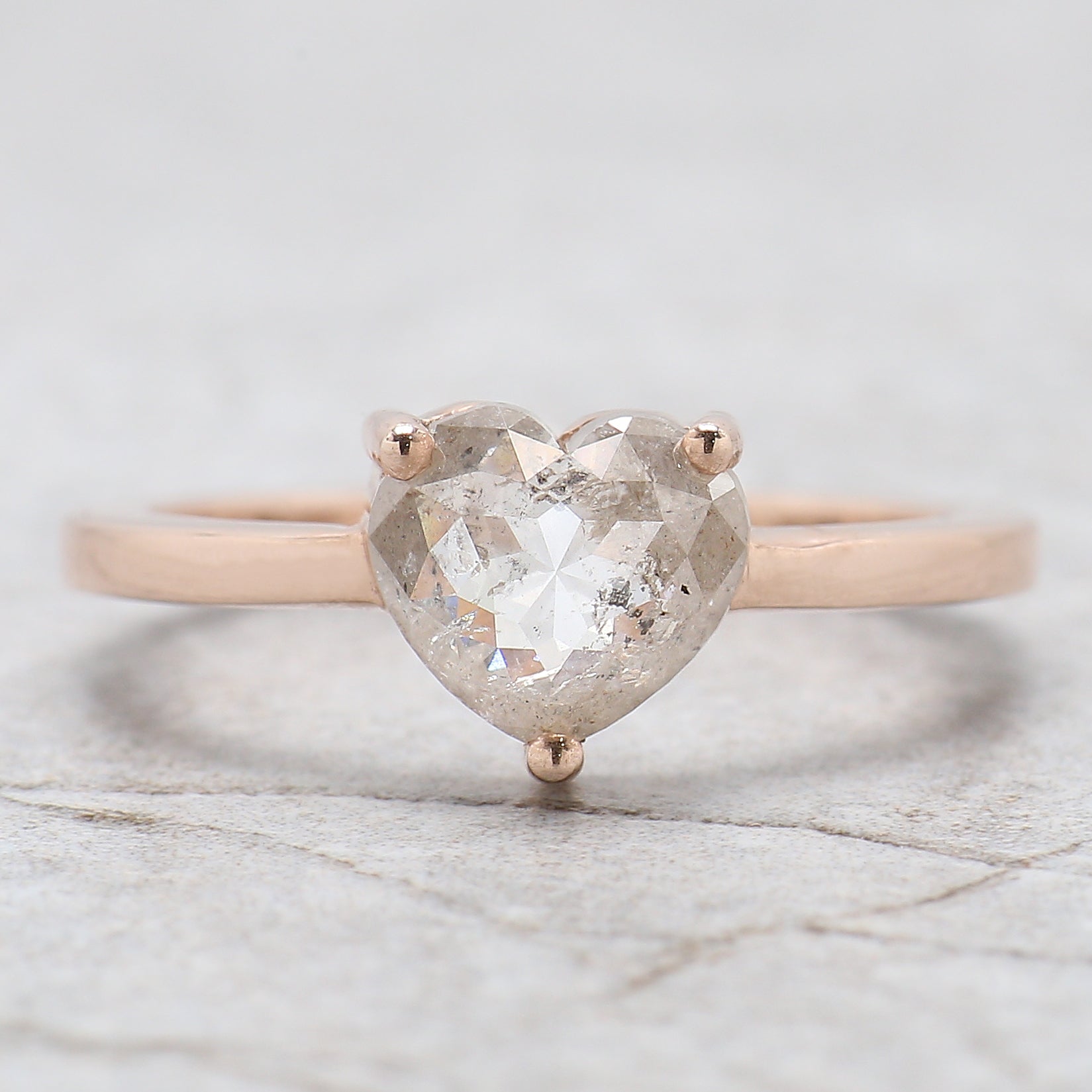 Heart Salt And Pepper Diamond Ring 1.39 Ct 7.70 MM Heart Shape Diamond Ring 14K Solid Rose Gold Silver Engagement Ring Gift For Her QL6196