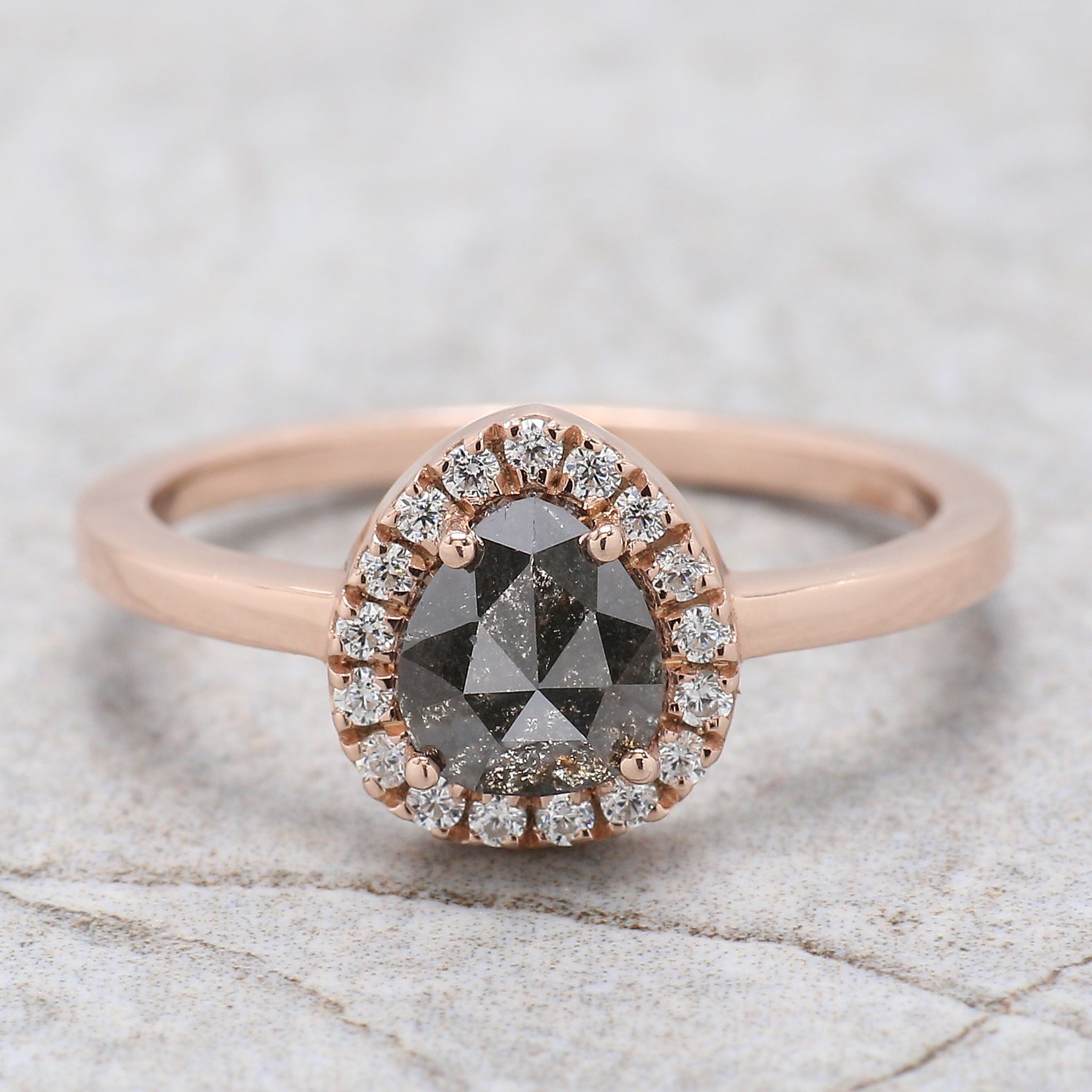 Pear Cut Salt And Pepper Diamond Ring 1.00 Ct 6.35 MM Pear Shape Diamond Ring 14K Solid Rose Gold Silver Engagement Ring Gift For Her QN9348