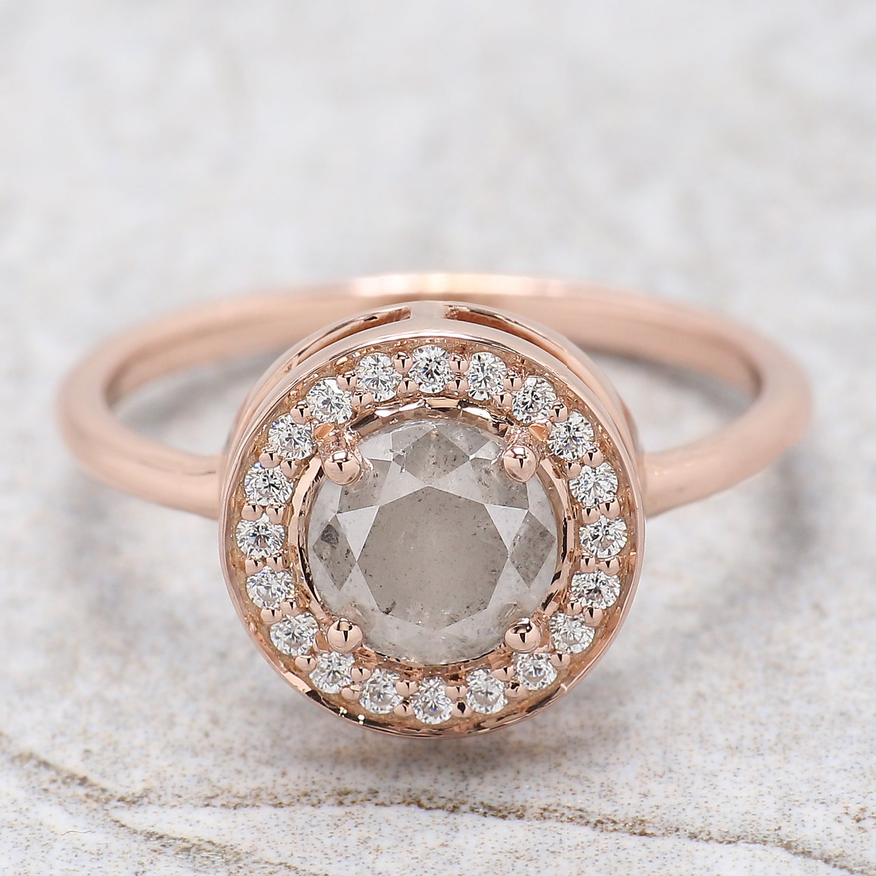 Round Cut Salt And Pepper Diamond Ring 1.25 Ct 6.15 MM Round Diamond Ring 14K Solid Rose Gold Silver Engagement Ring Gift For Her QN486