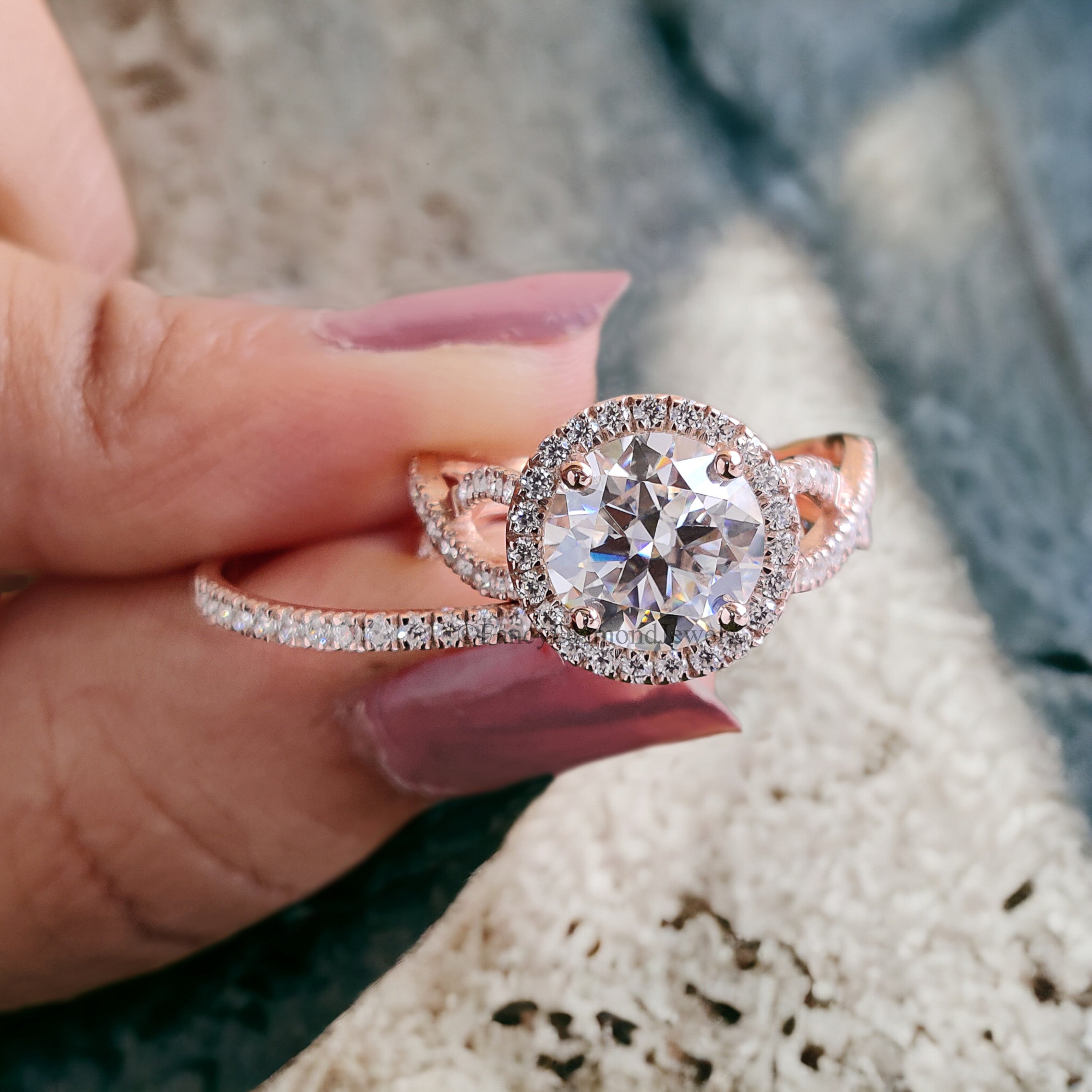Round Cut Engagement Ring Set 14k/18k Rose Gold Round Cut Bridal Set Moissanite Engagement Ring Prong Set Wedding Ring Gift For Mom FD139