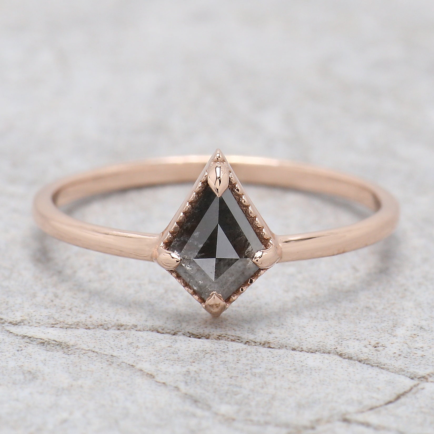 Kite Shape Salt And Pepper Diamond Ring 0.50 Ct 7.02 MM Kite Cut Diamond Ring 14K Solid Rose Gold Silver Engagement Ring Gift For Her QN2267