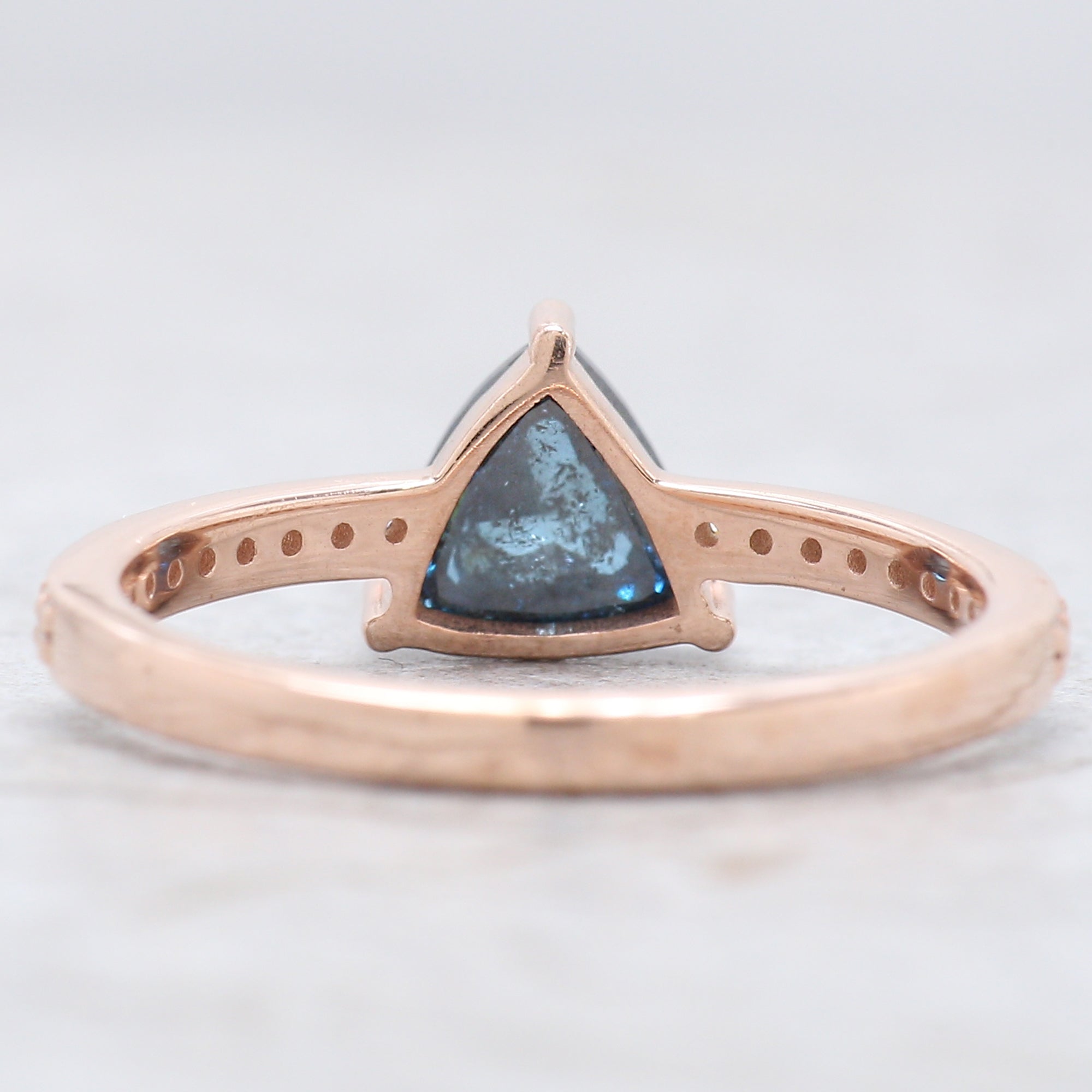 Triangle Cut Blue Color Diamond Ring 1.02 Ct 6.50 MM Triangle Shape Diamond Ring 14K Solid Rose Gold Silver Engagement Ring Gift For Her QN9474