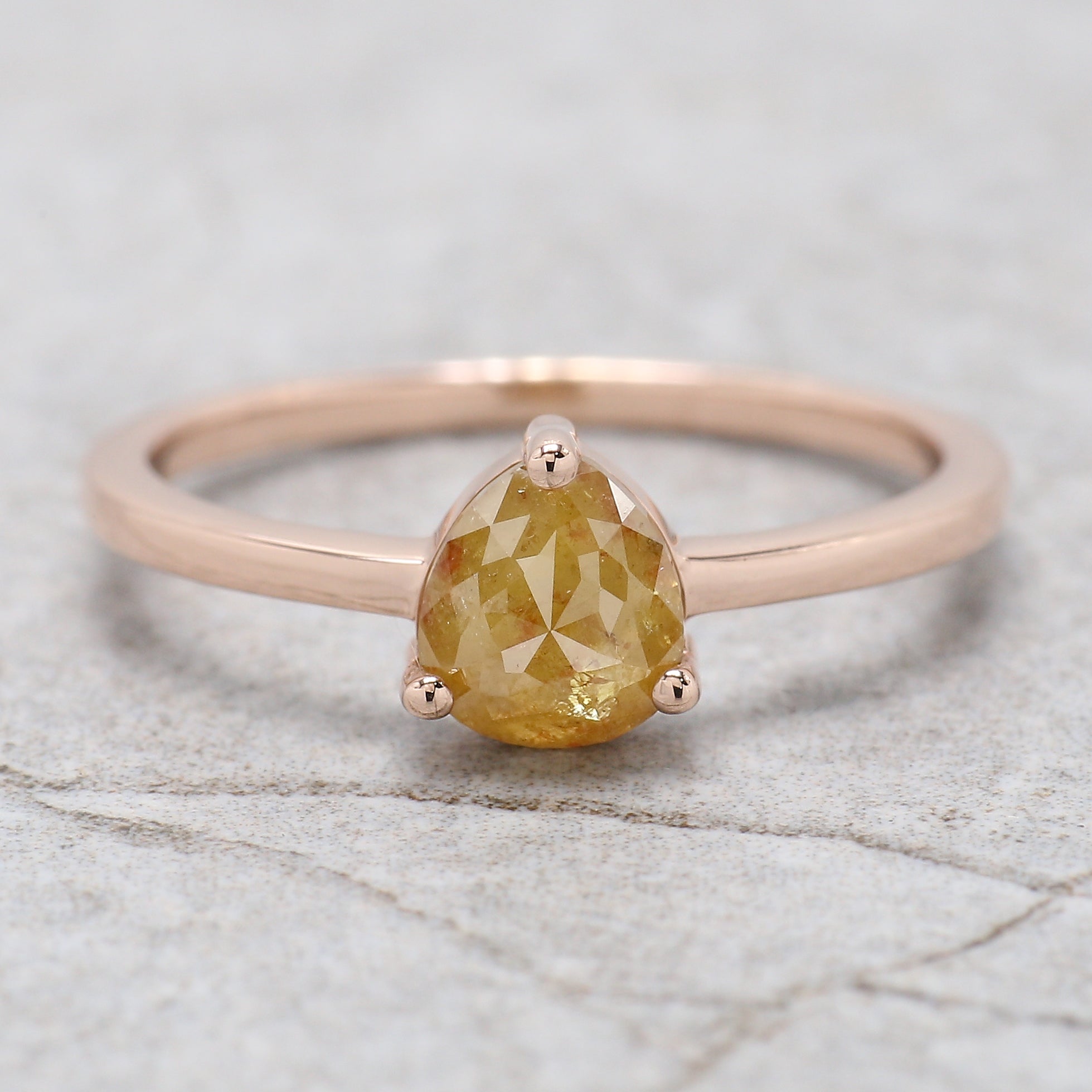 Pear Cut Yellow Color Diamond Ring 0.98 Ct 6.16 MM Heart Shape Diamond Ring 14K Rose Gold Silver Pear Engagement Ring Gift For Her QN2222