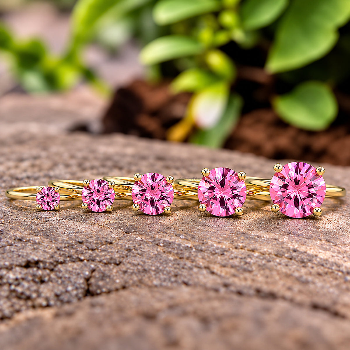 Round Pink Tourmaline engagement ring 11mm 9mm 8mm 6mm 4mm stone ring Simulant Solitaire ring Diamond ring Silver ring Gift for her FD338